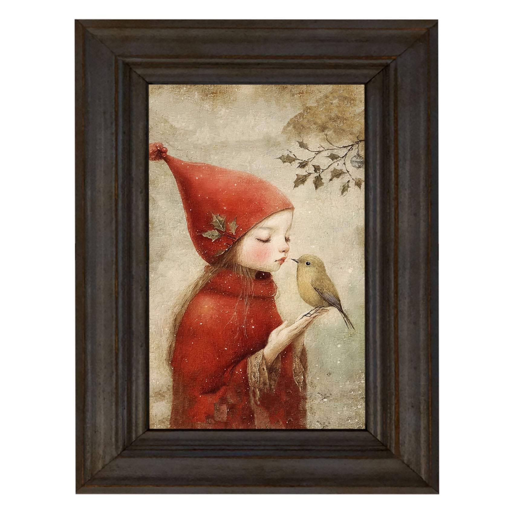 Christmas girl with bird