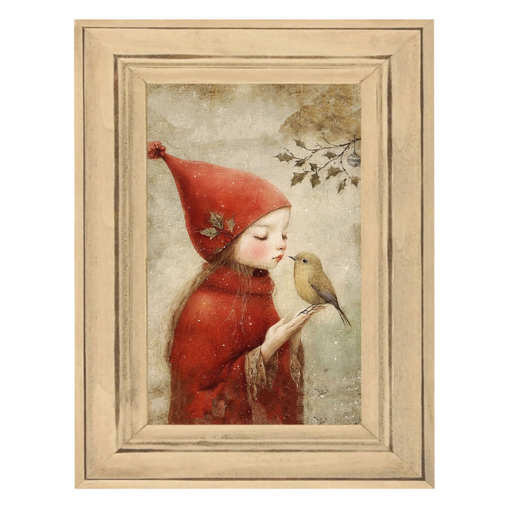 Christmas girl with bird