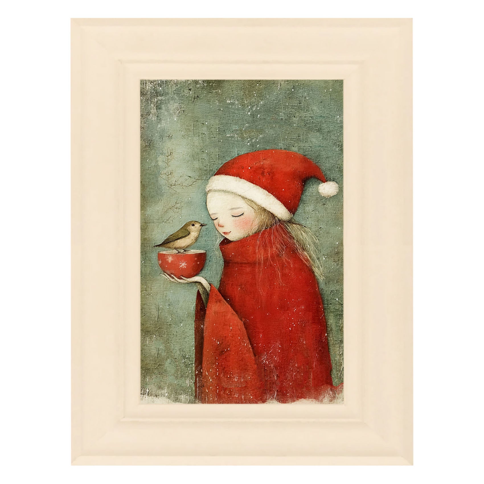 Rustic Christmas girl and bird