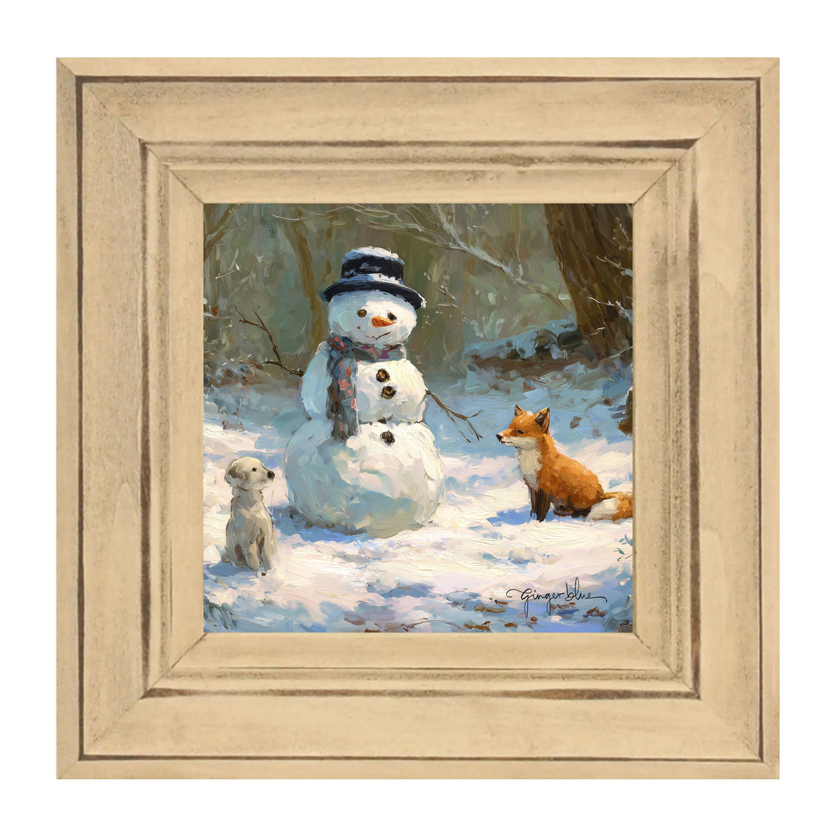 Snowman with Dog and Fox