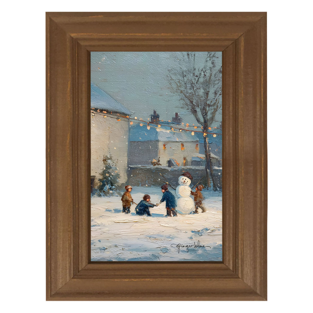 Children Making a Snowman at Home