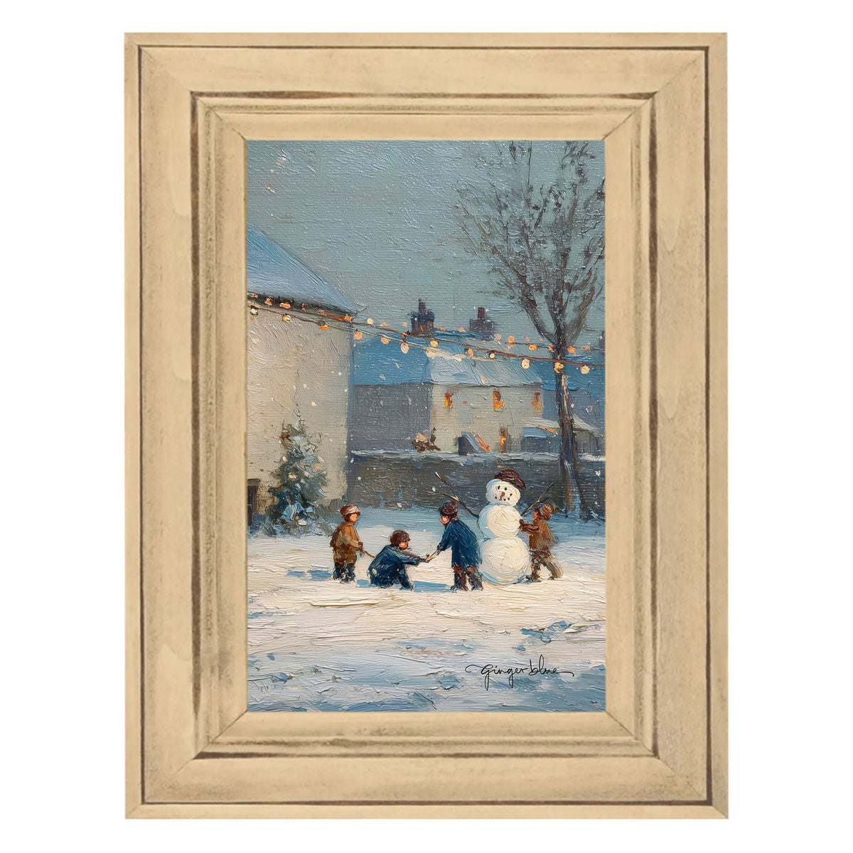 Children Making a Snowman at Home