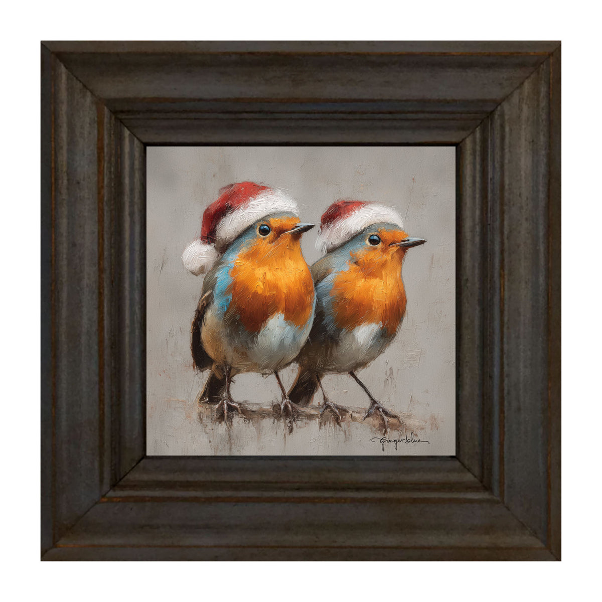 Orange-Breasted Birds in Santa Hats