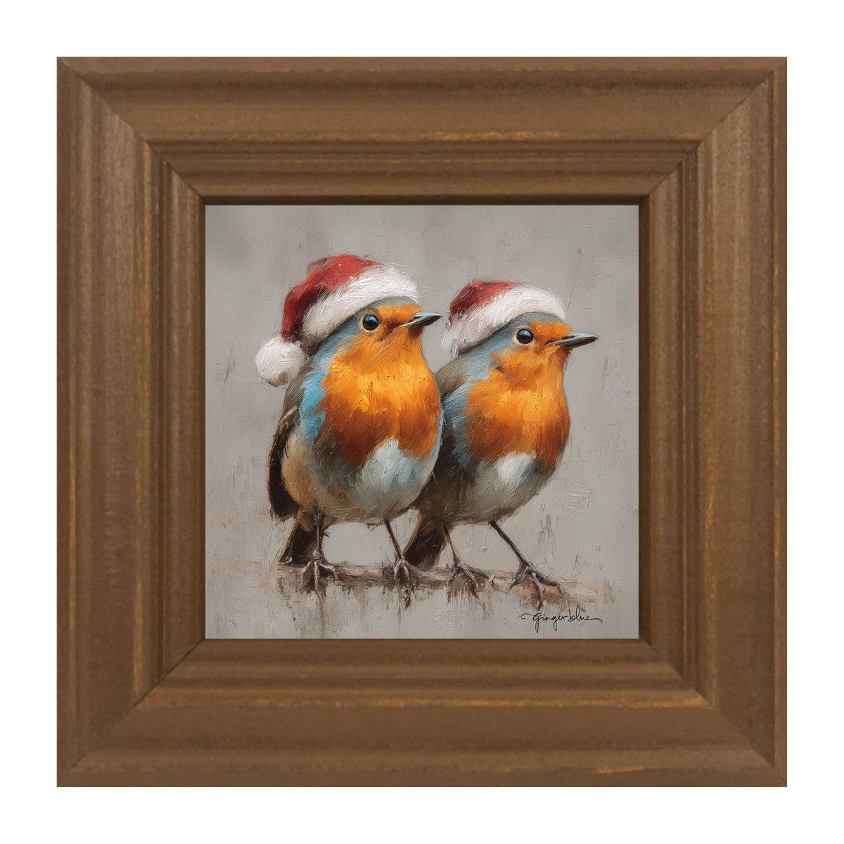 Orange-Breasted Birds in Santa Hats