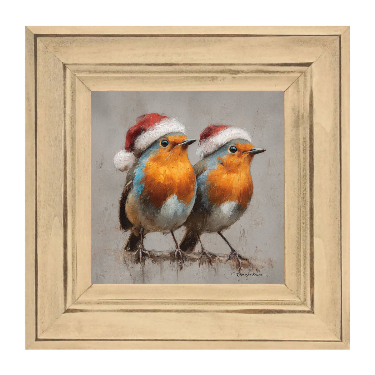 Orange-Breasted Birds in Santa Hats