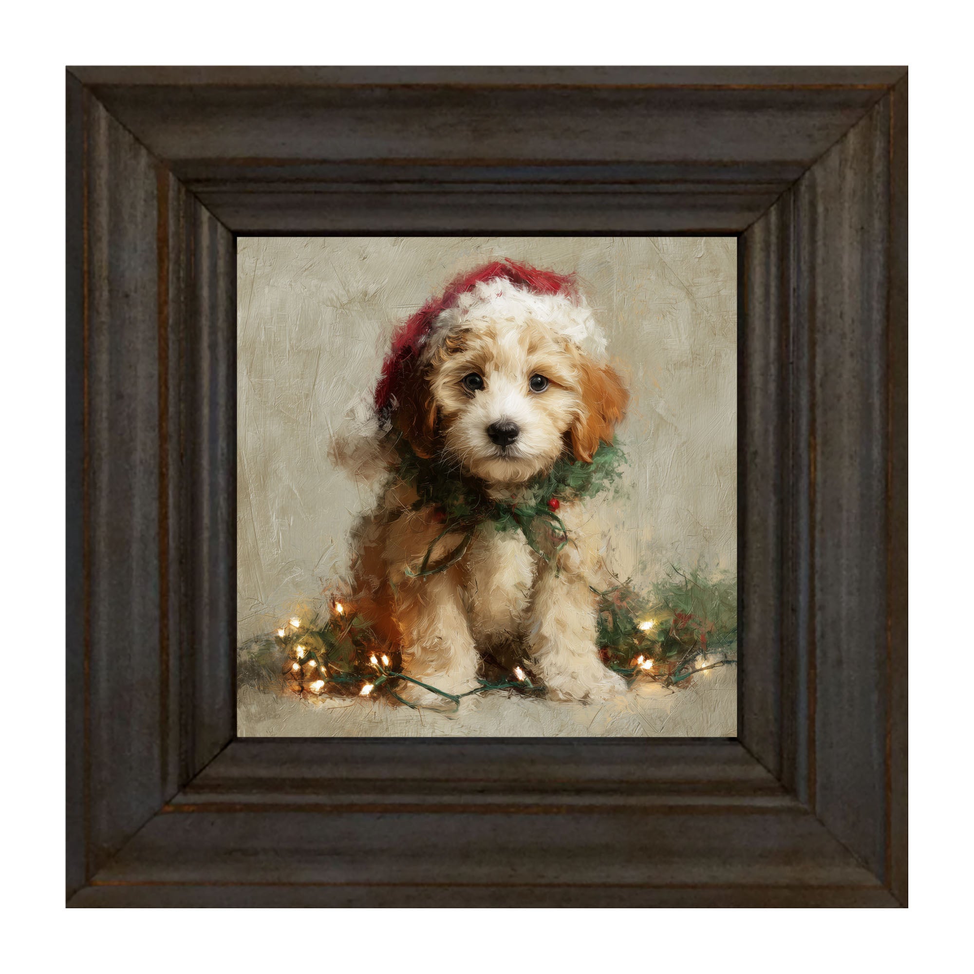 Christmas Lights with Furry Tan Dog