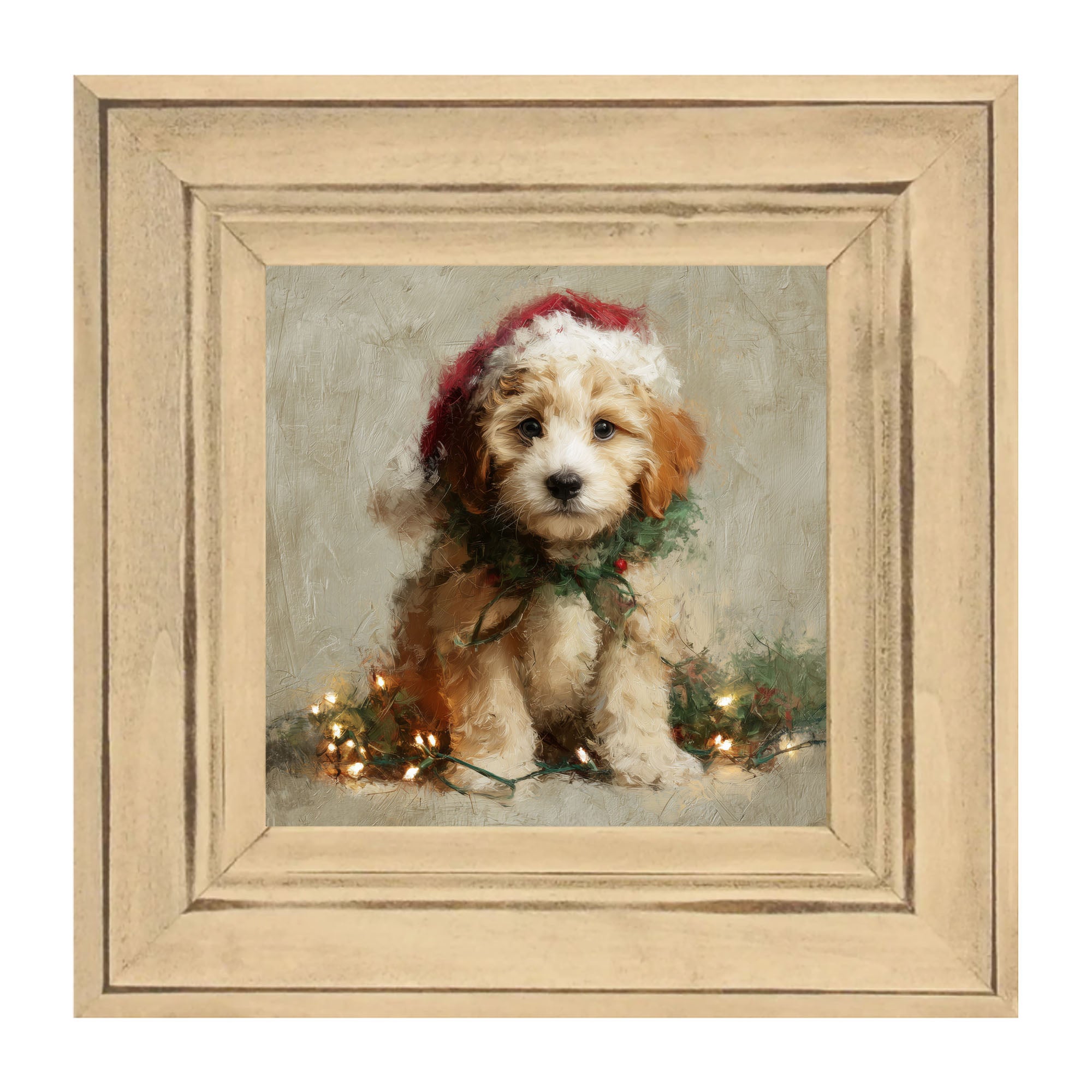 Christmas Lights with Furry Tan Dog