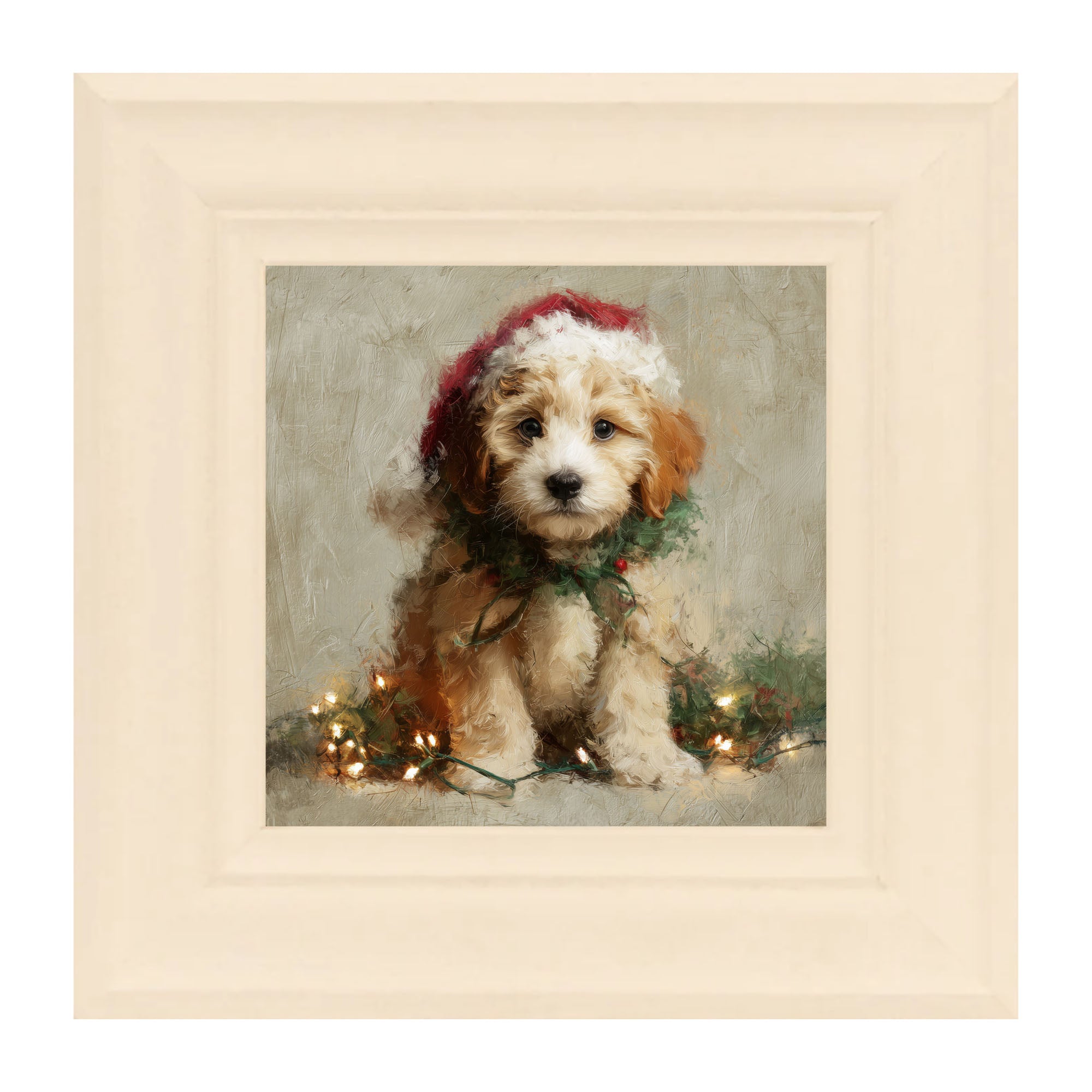 Christmas Lights with Furry Tan Dog