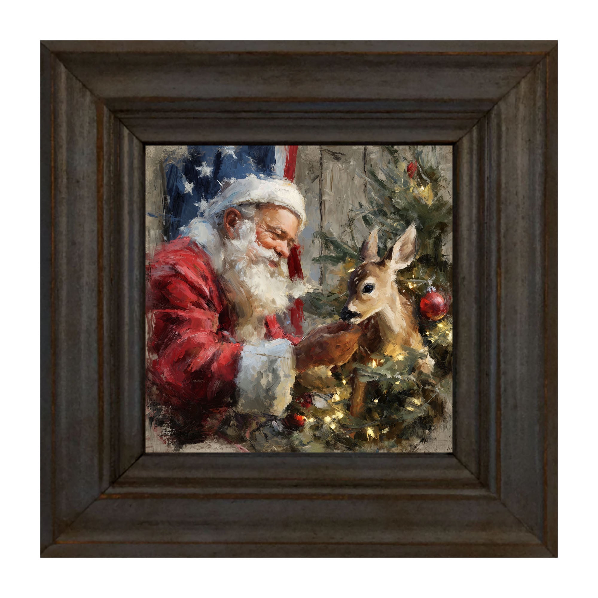 Santa and Deer with Flag