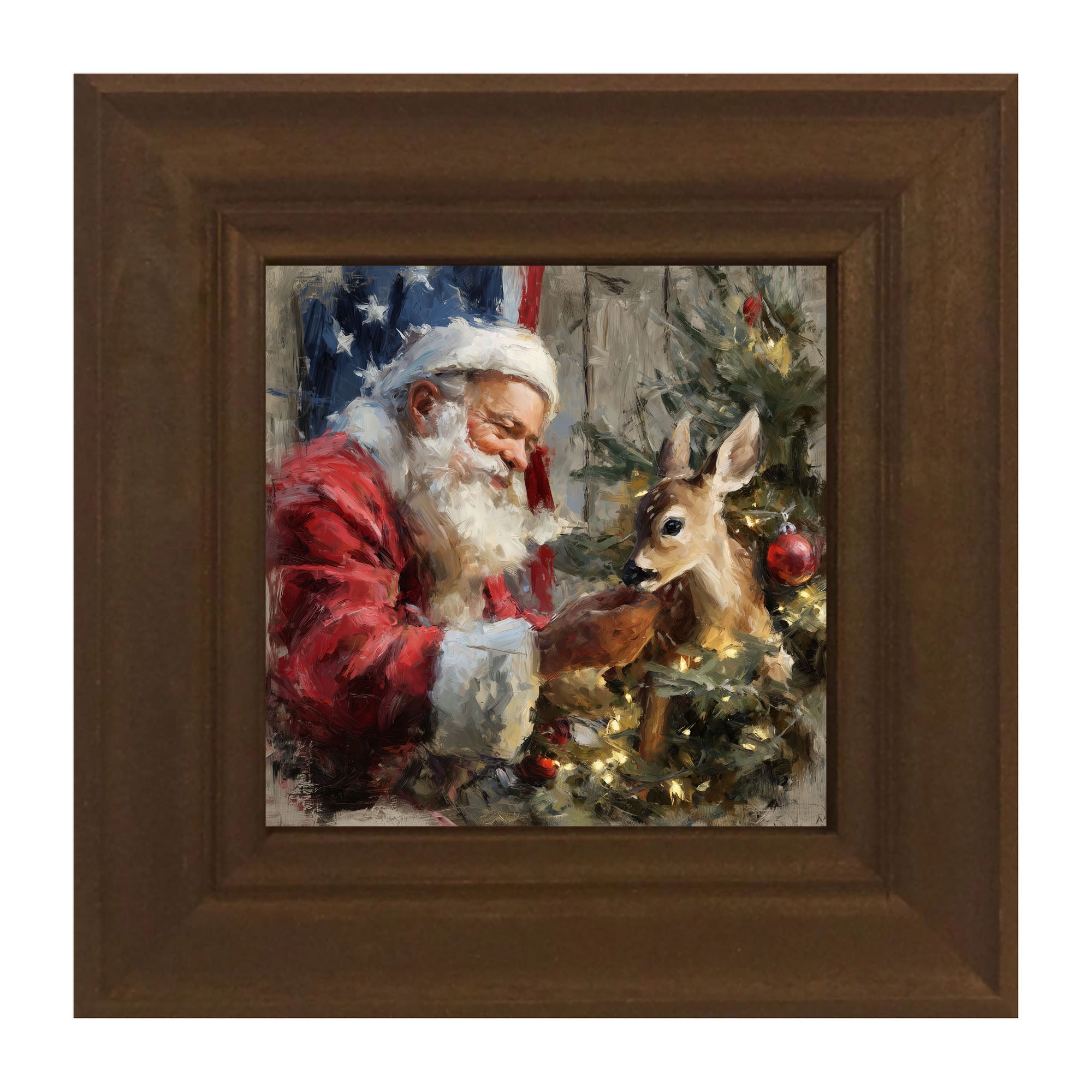 Santa and Deer with Flag