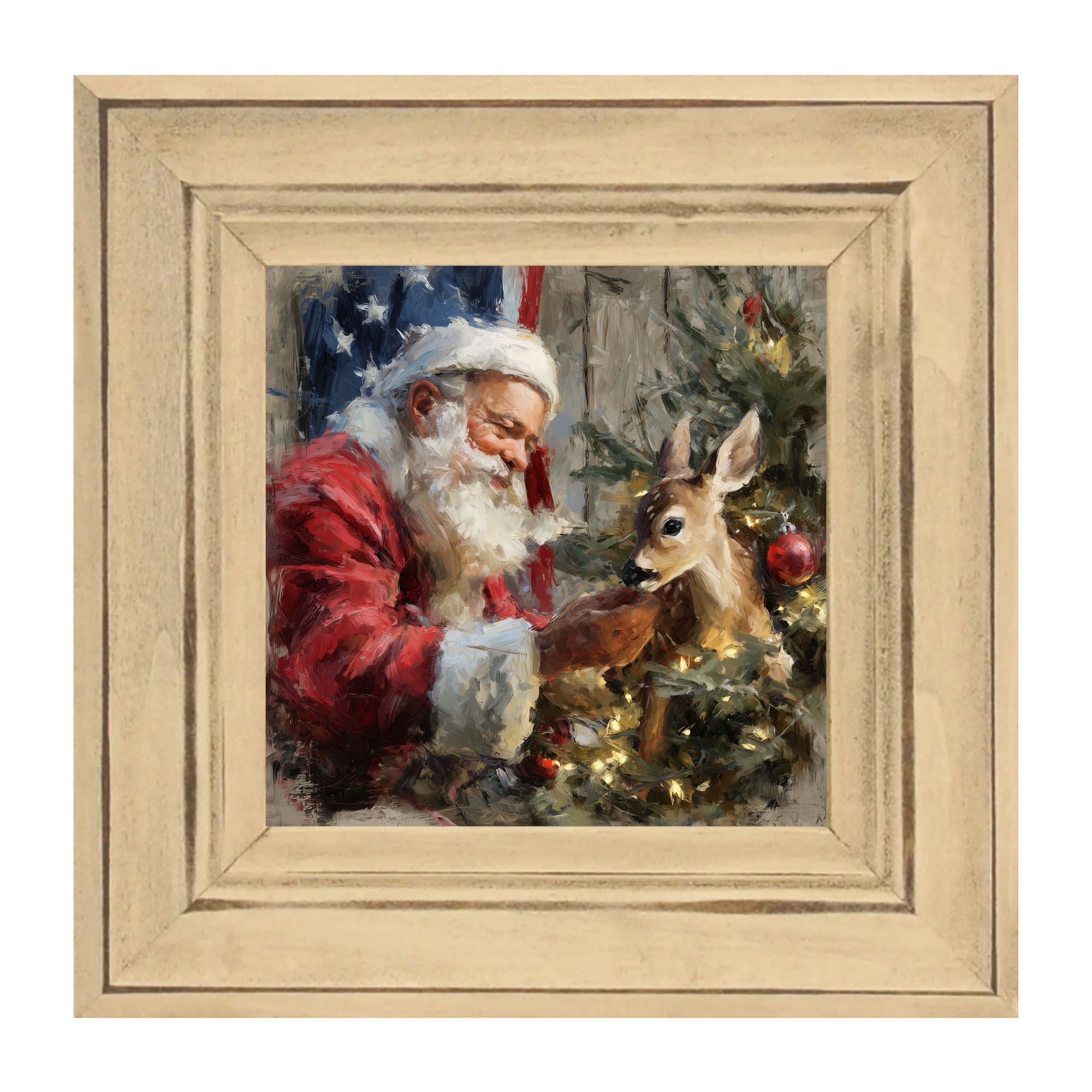 Santa and Deer with Flag
