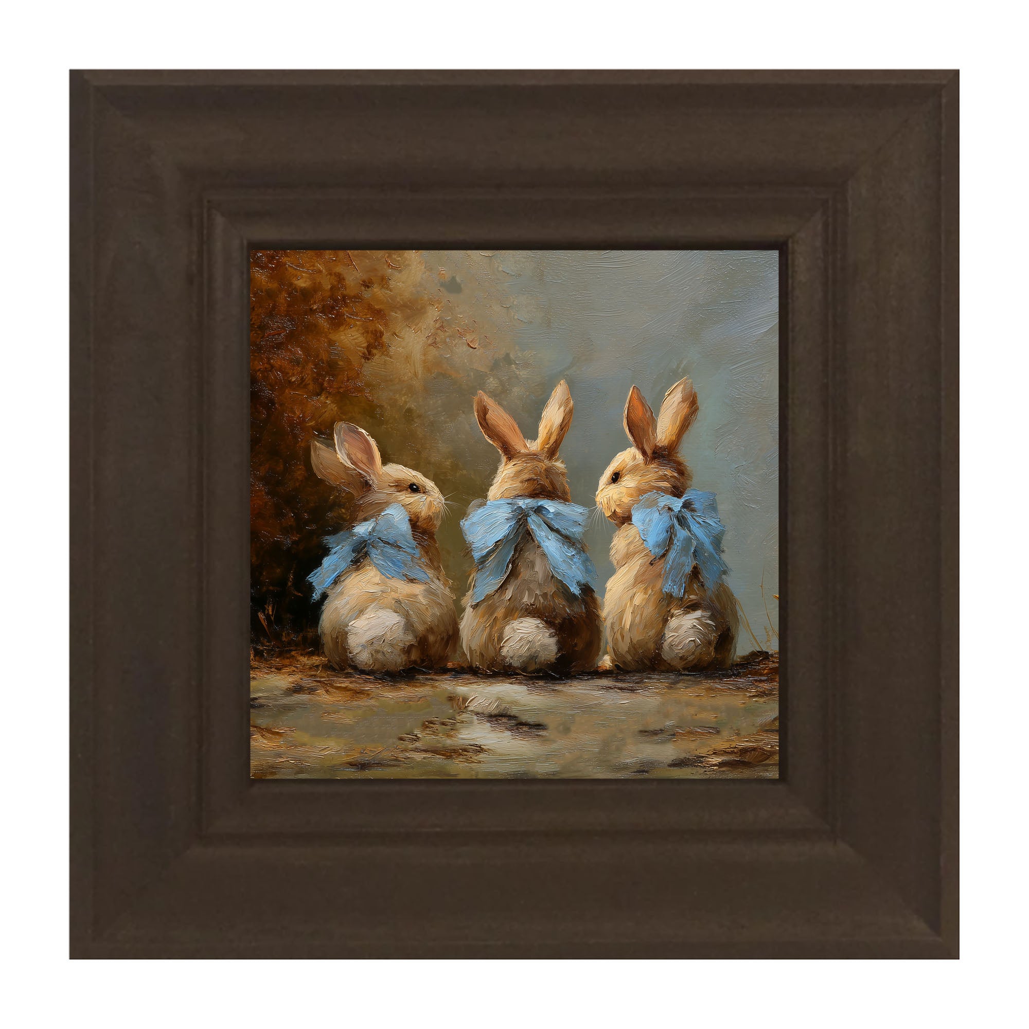 Bunnies with Blue Bows in Autumn