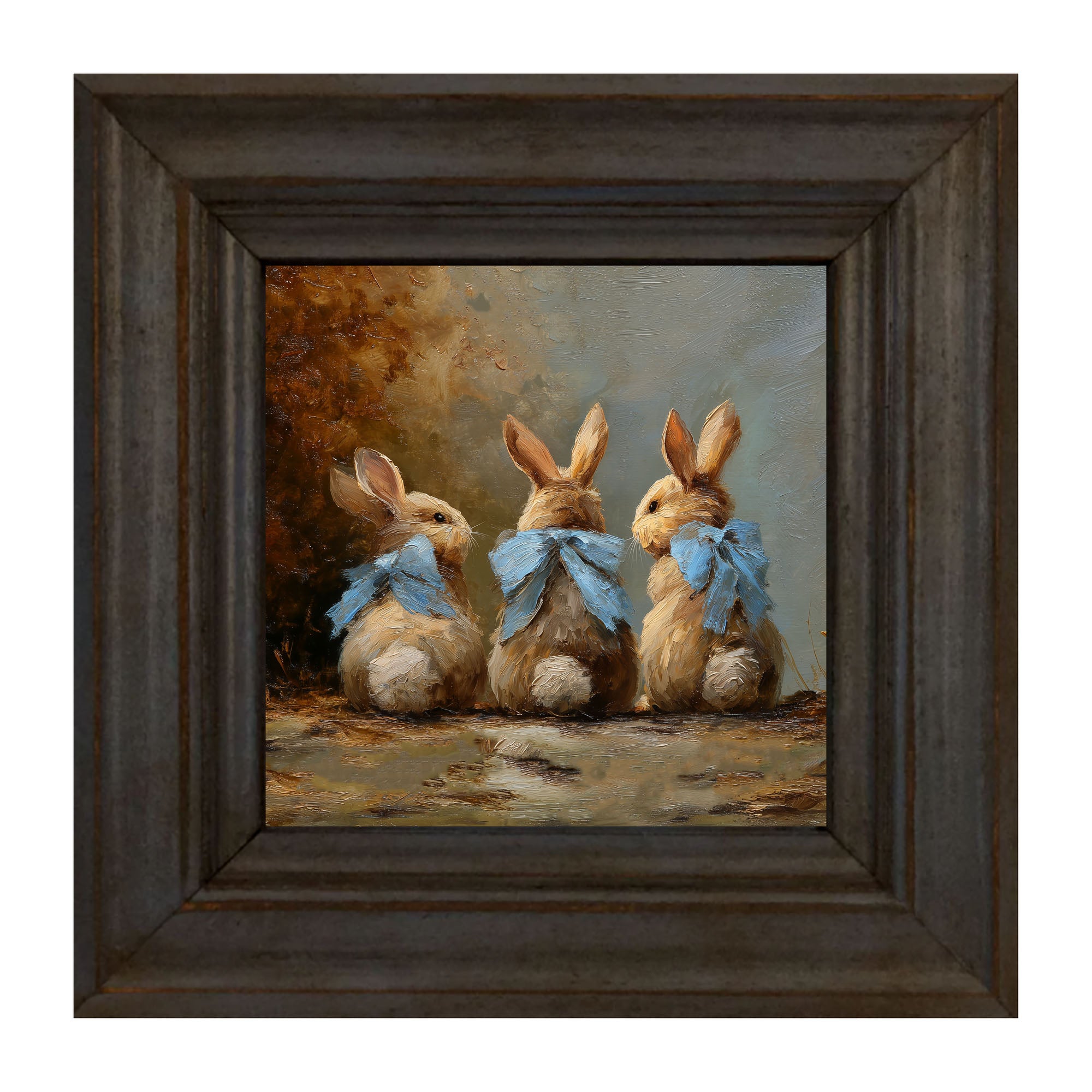 Bunnies with Blue Bows in Autumn