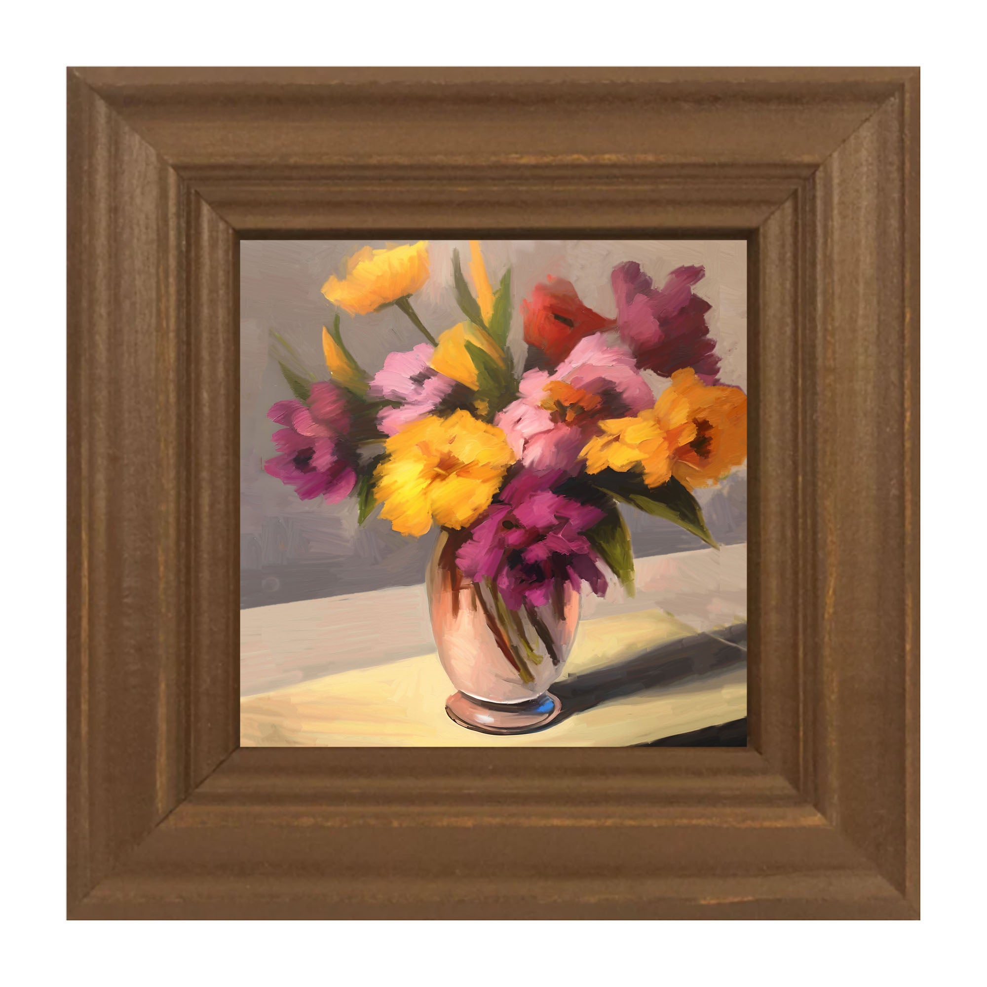 Glass Vase with Yellow and Pink Flowers