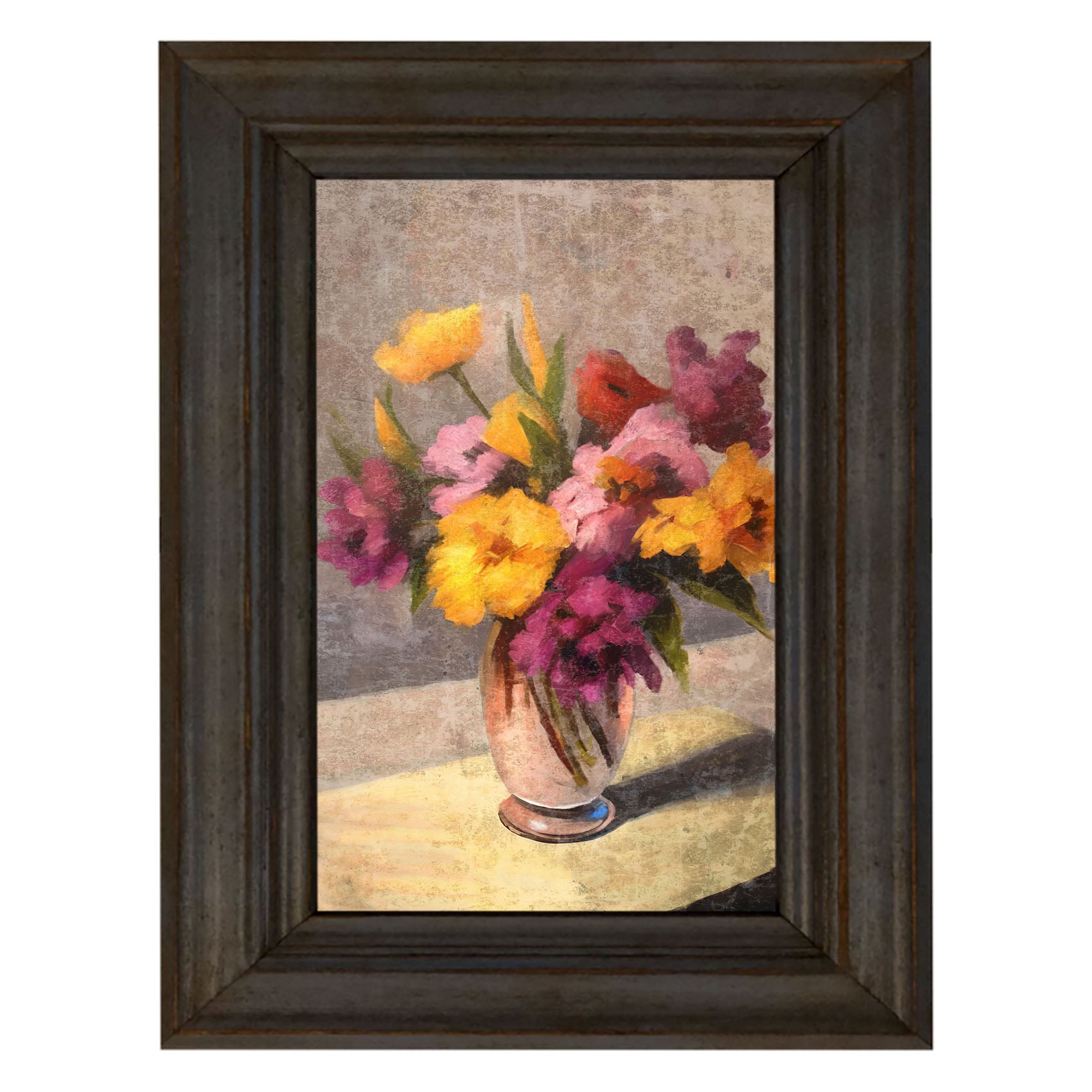 Glass Vase with Yellow and Pink Flowers