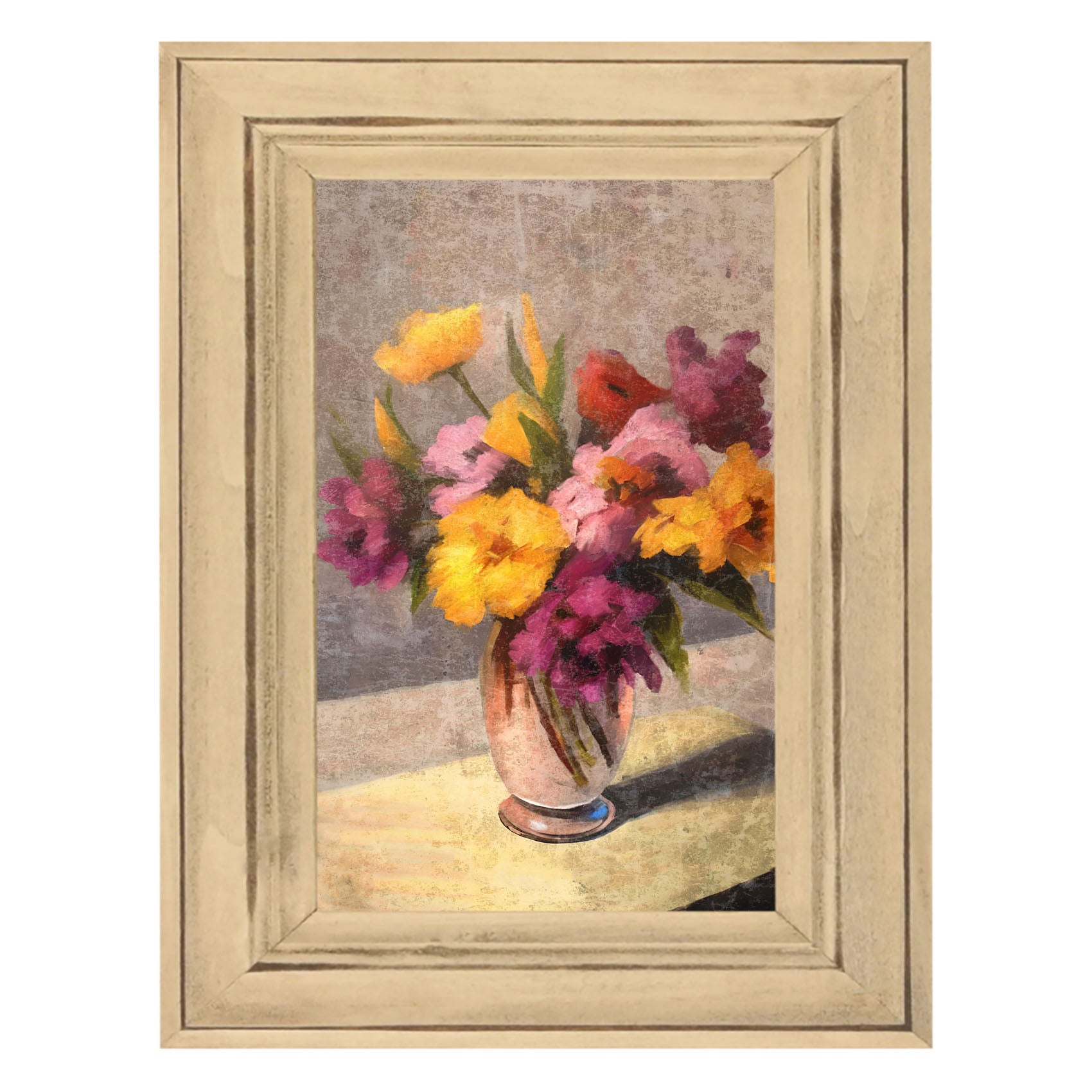 Glass Vase with Yellow and Pink Flowers