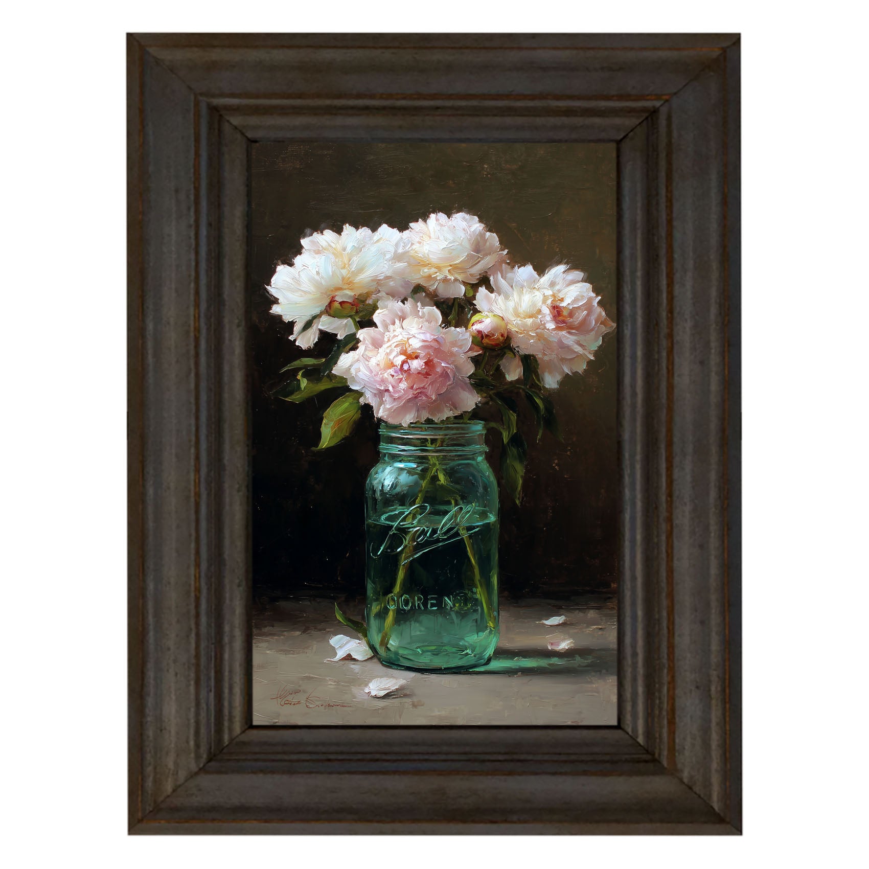 Mason Jar with Pink Flowers