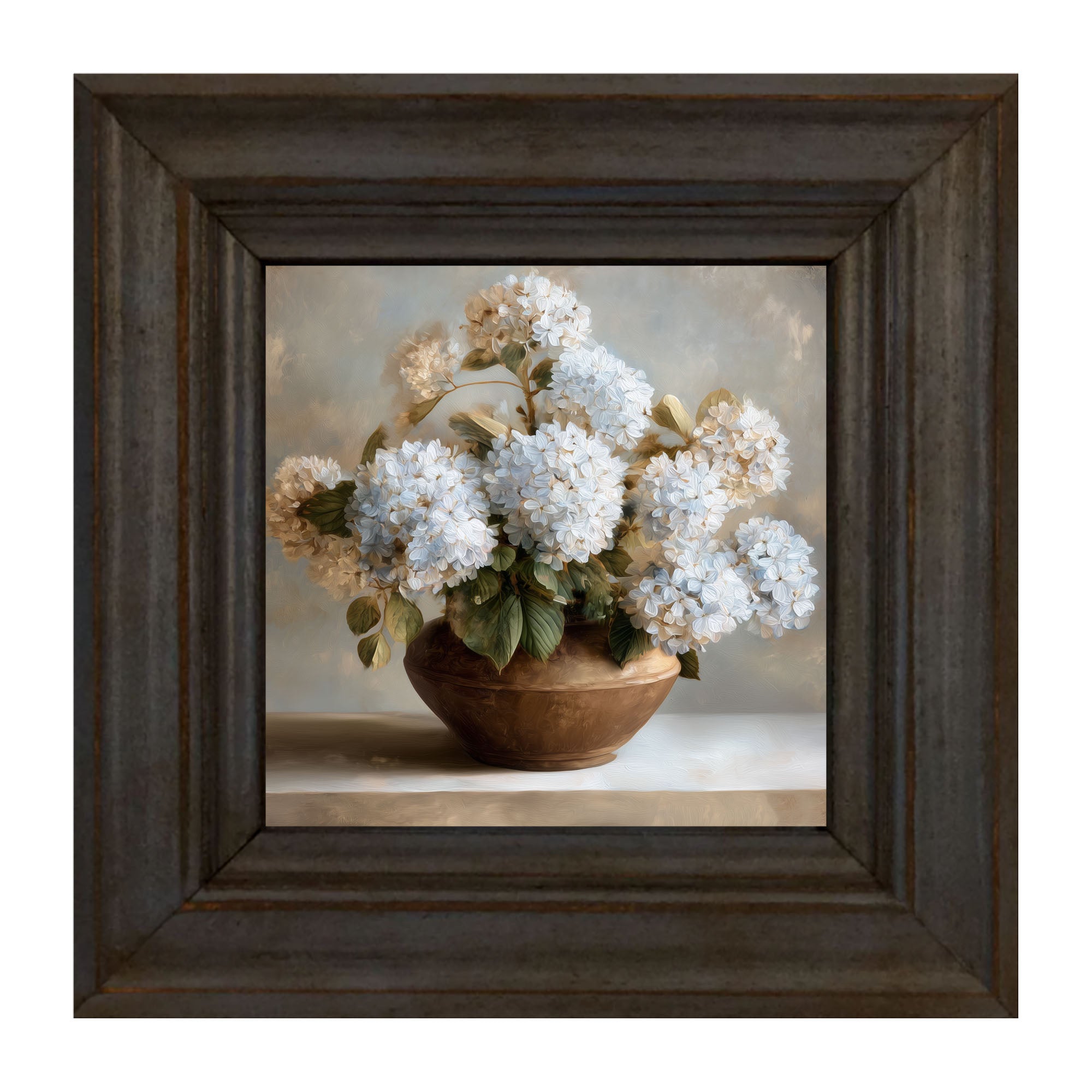 Copper Vase with Blue Hydrangeas