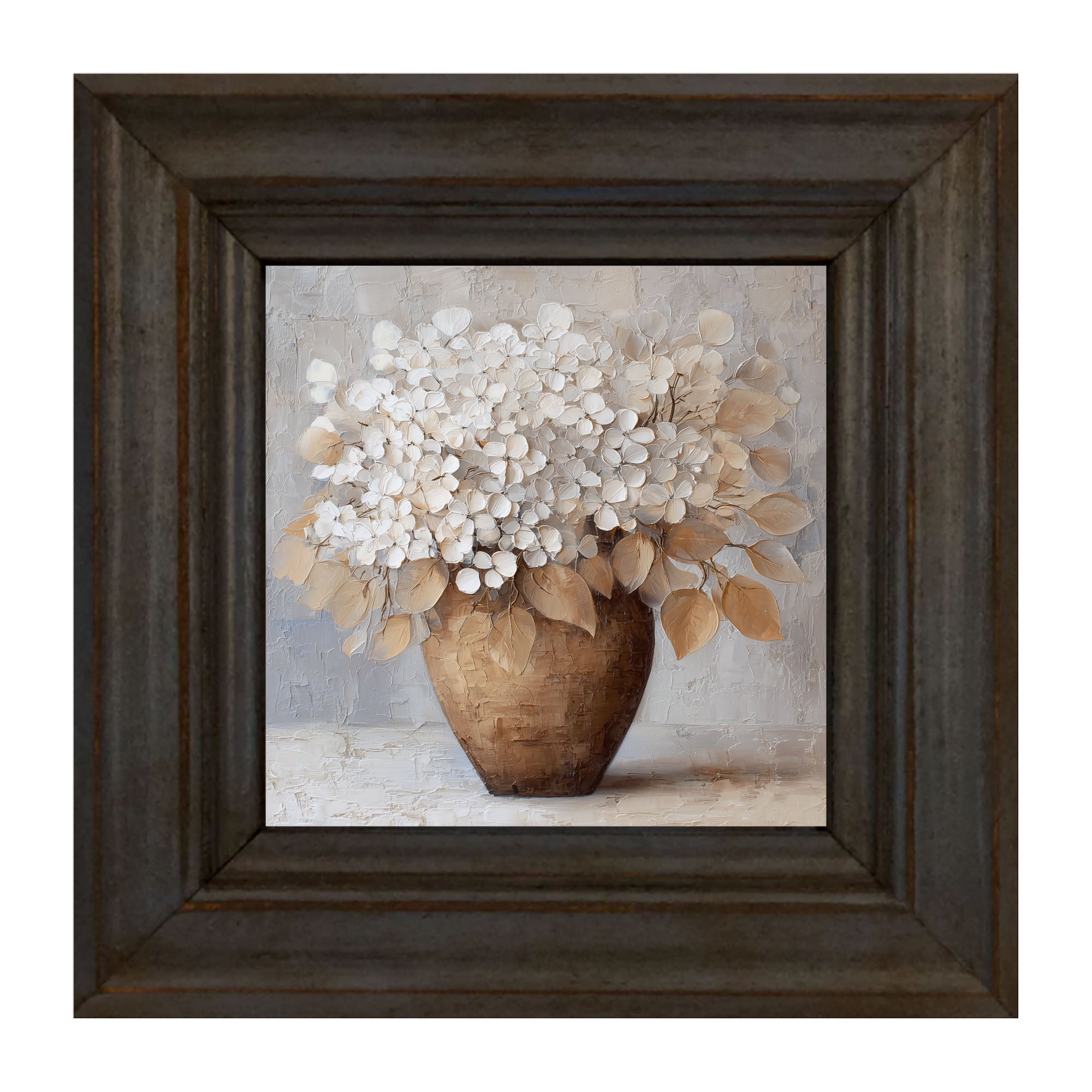 Copper Vase with White Hydrangeas