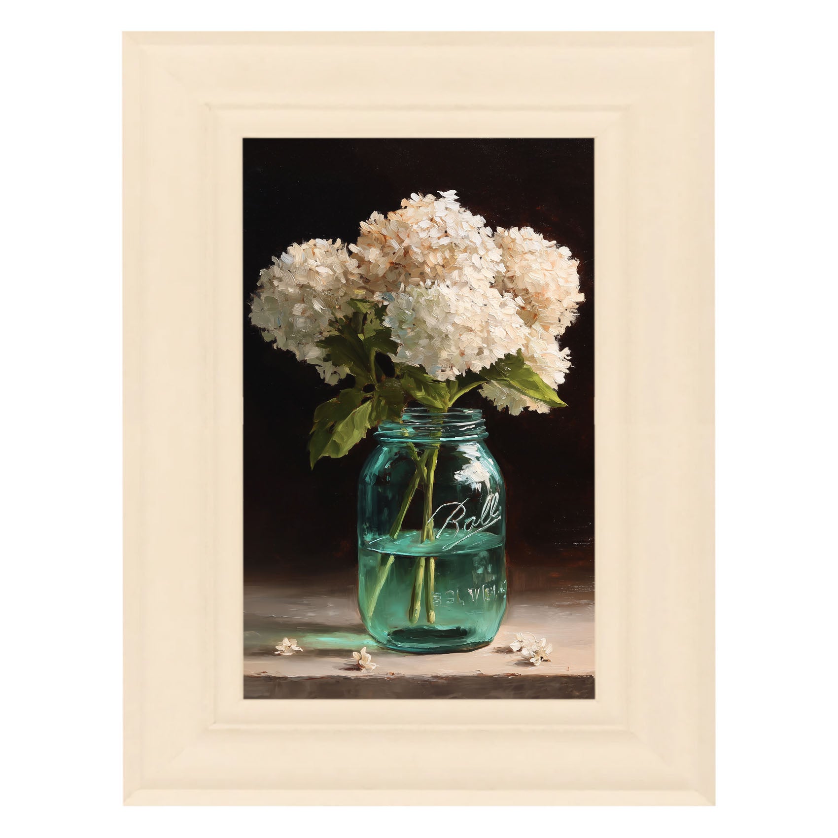 Mason Jar with White Hydrangeas