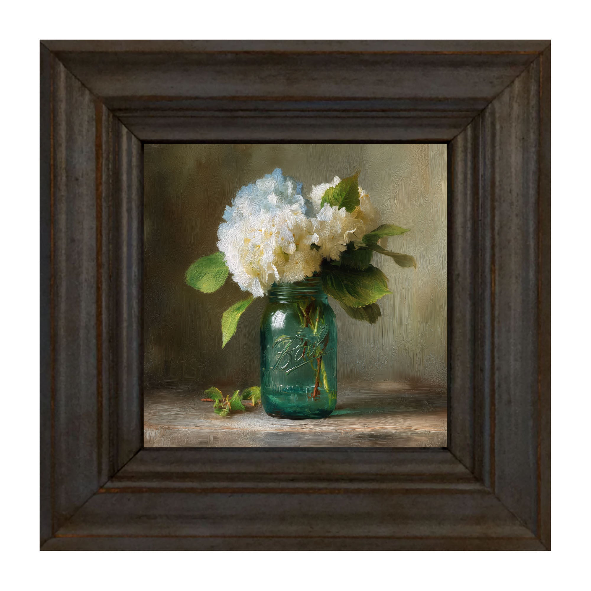 Mason Jar with Blue and White Hydrangeas