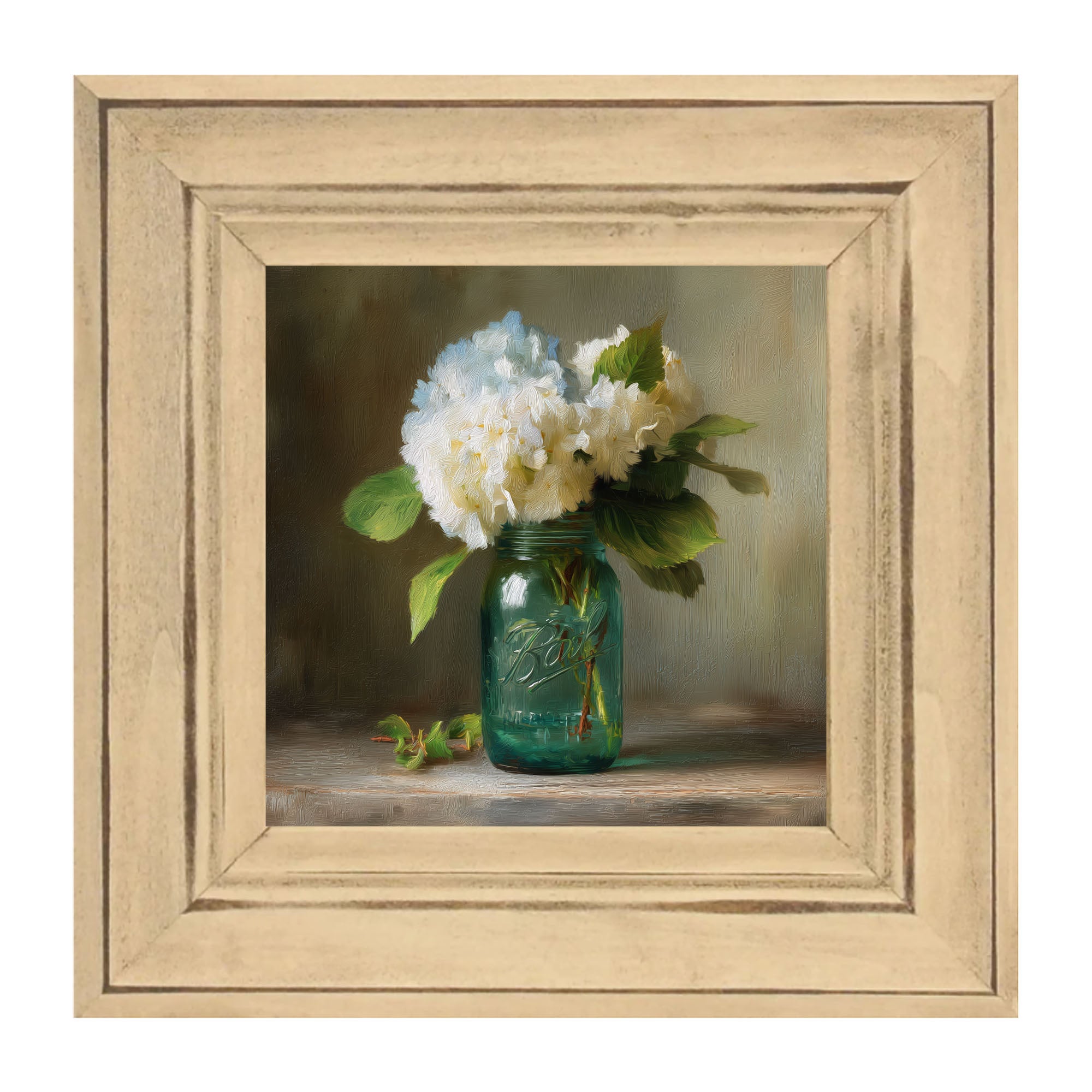 Mason Jar with Blue and White Hydrangeas