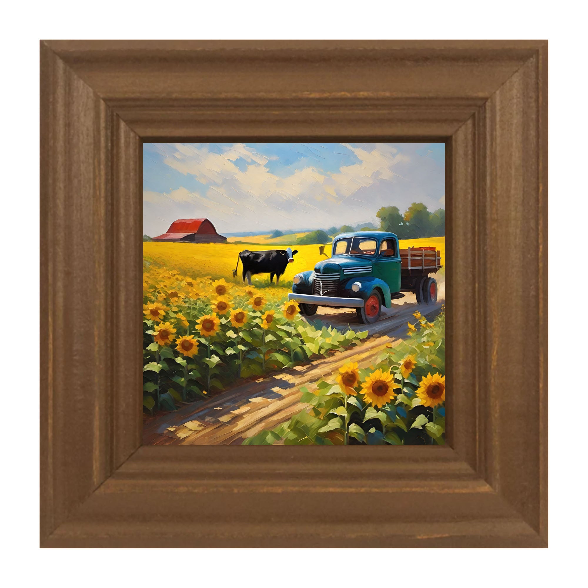 Old truck with black cow