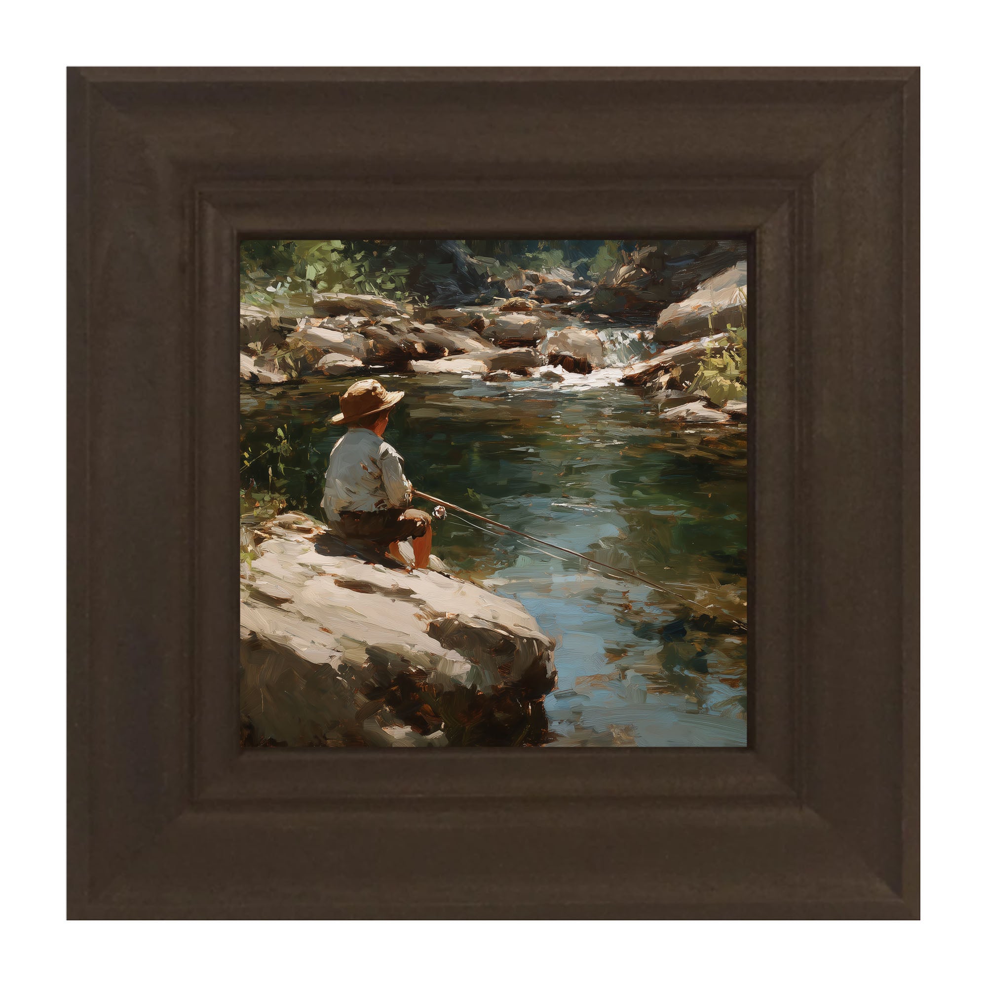 Fishing - Boy on River Rock