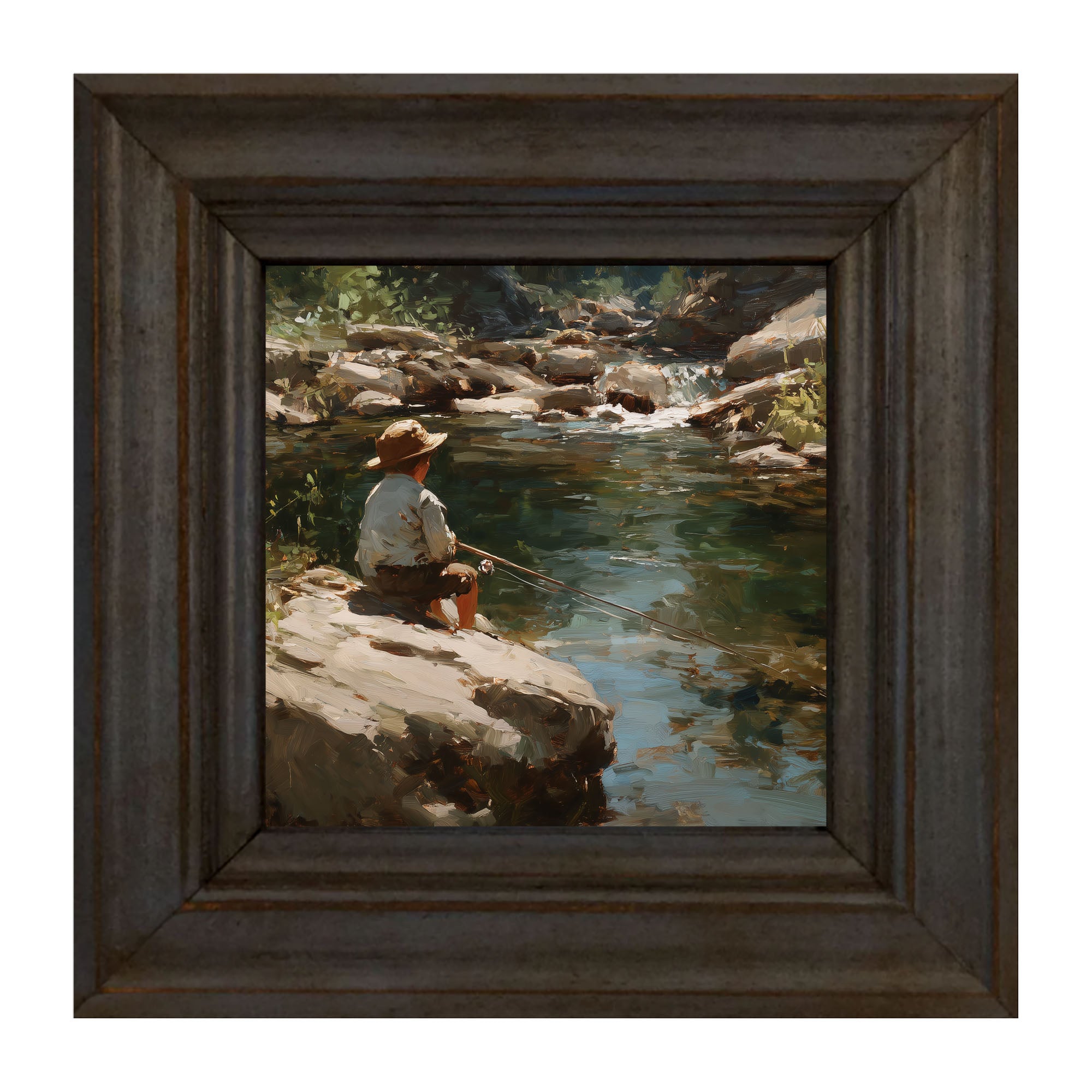 Fishing - Boy on River Rock