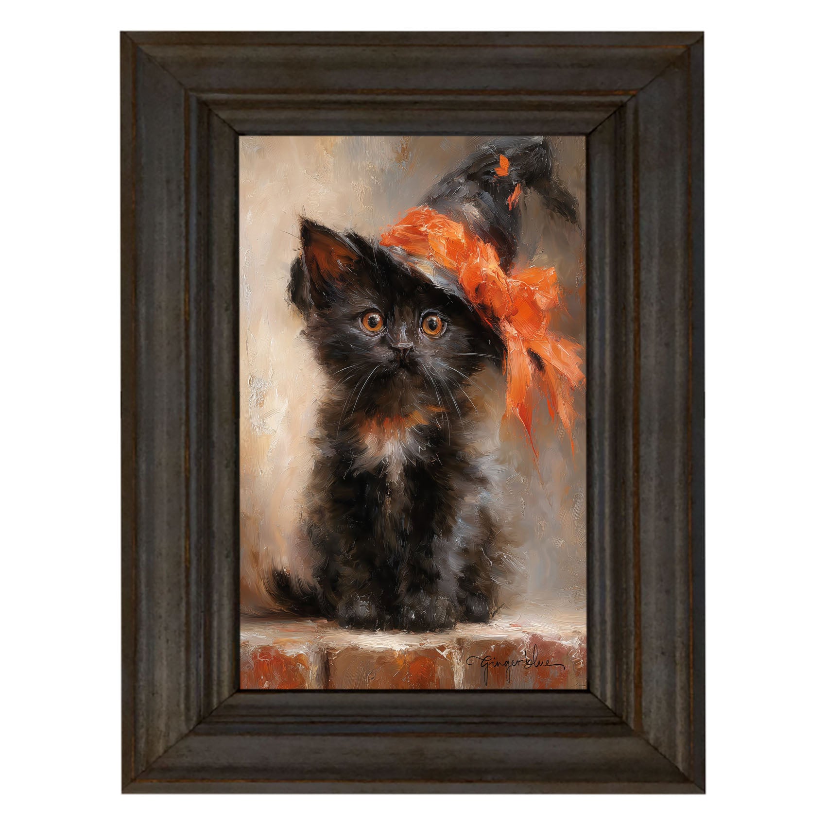 Black Kitten with Witch Hat