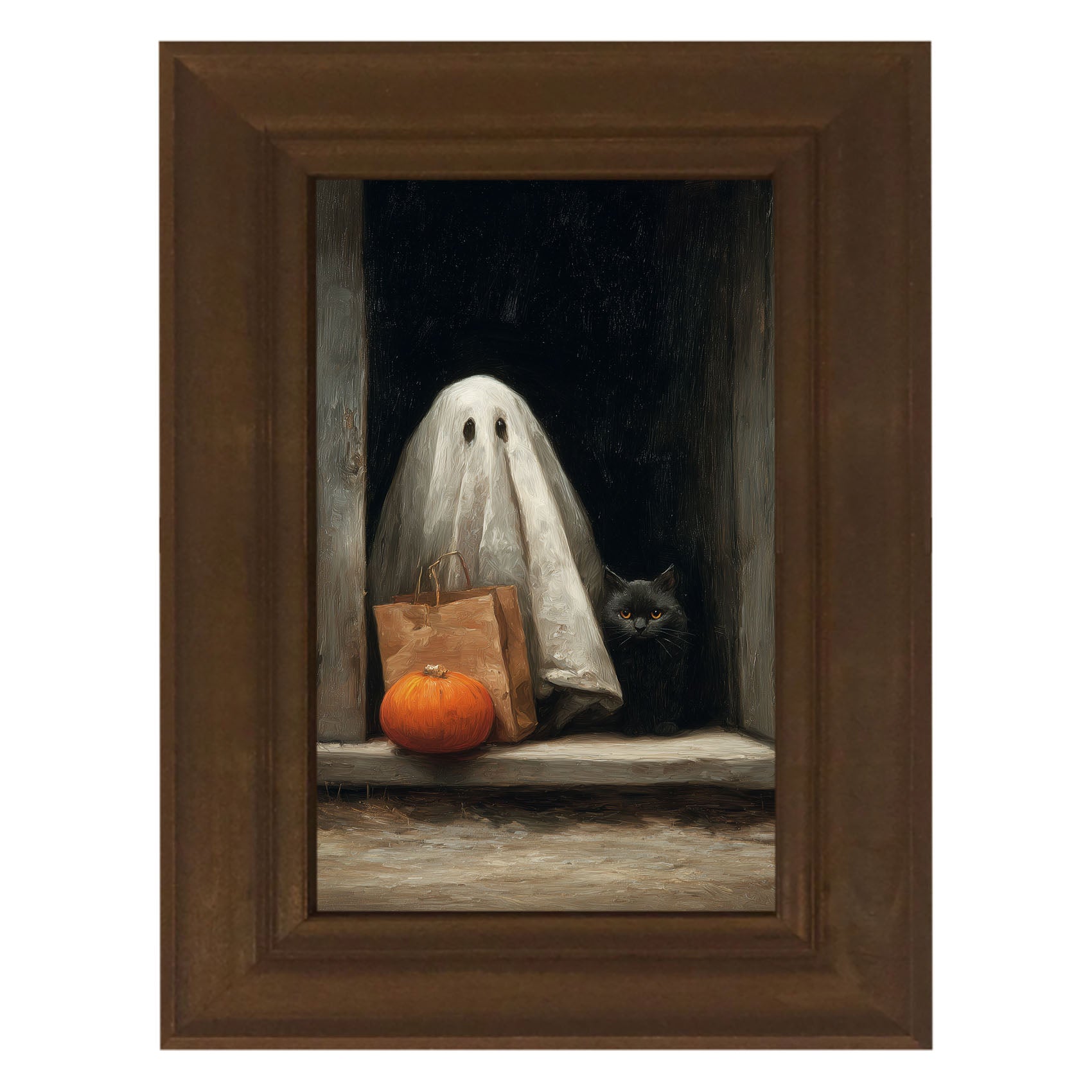 Ghost with Black Cat Trick or Treating