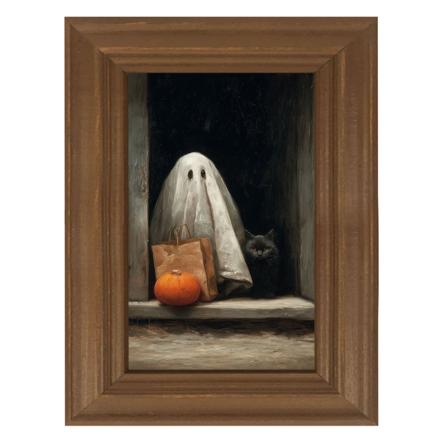 Ghost with Black Cat Trick or Treating