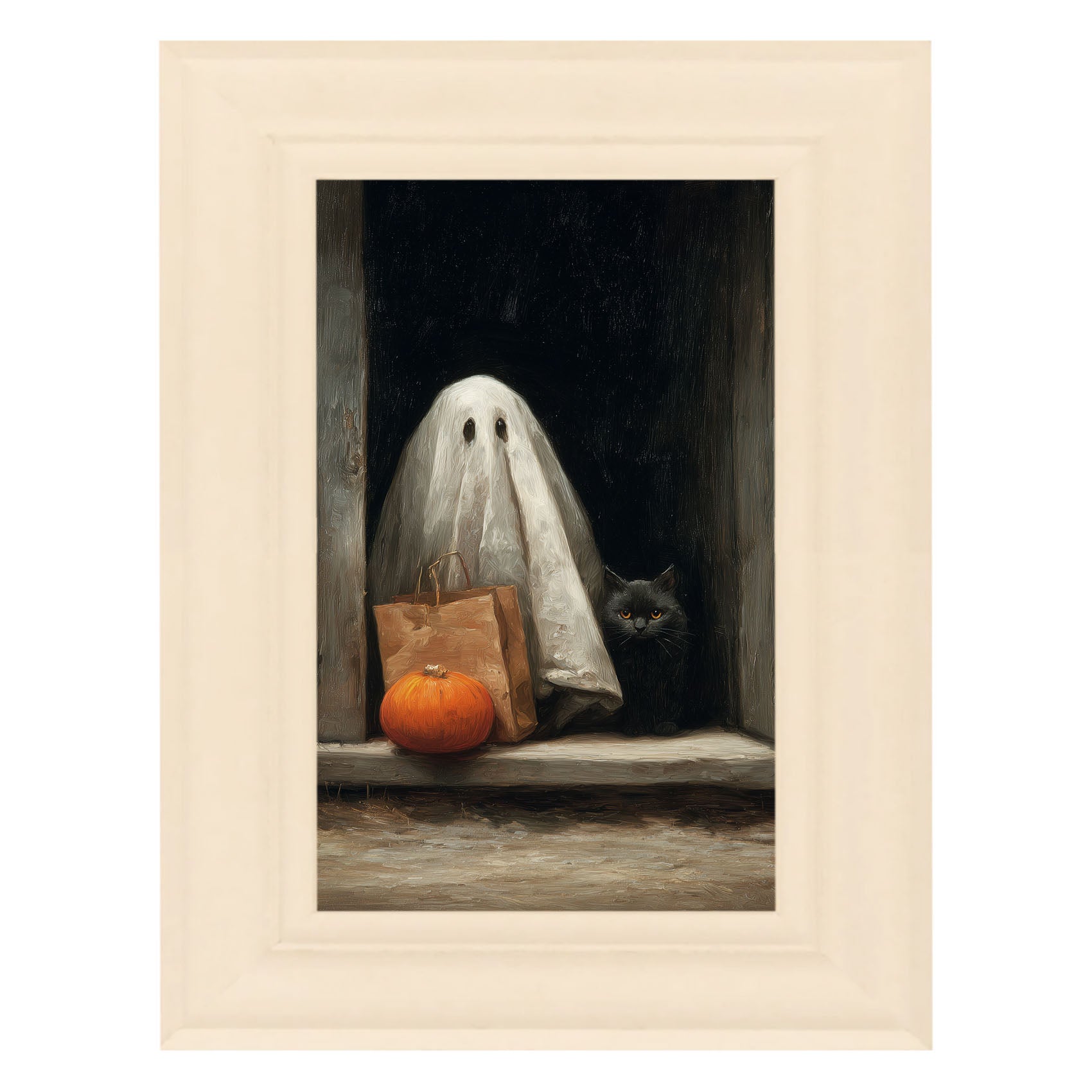 Ghost with Black Cat Trick or Treating