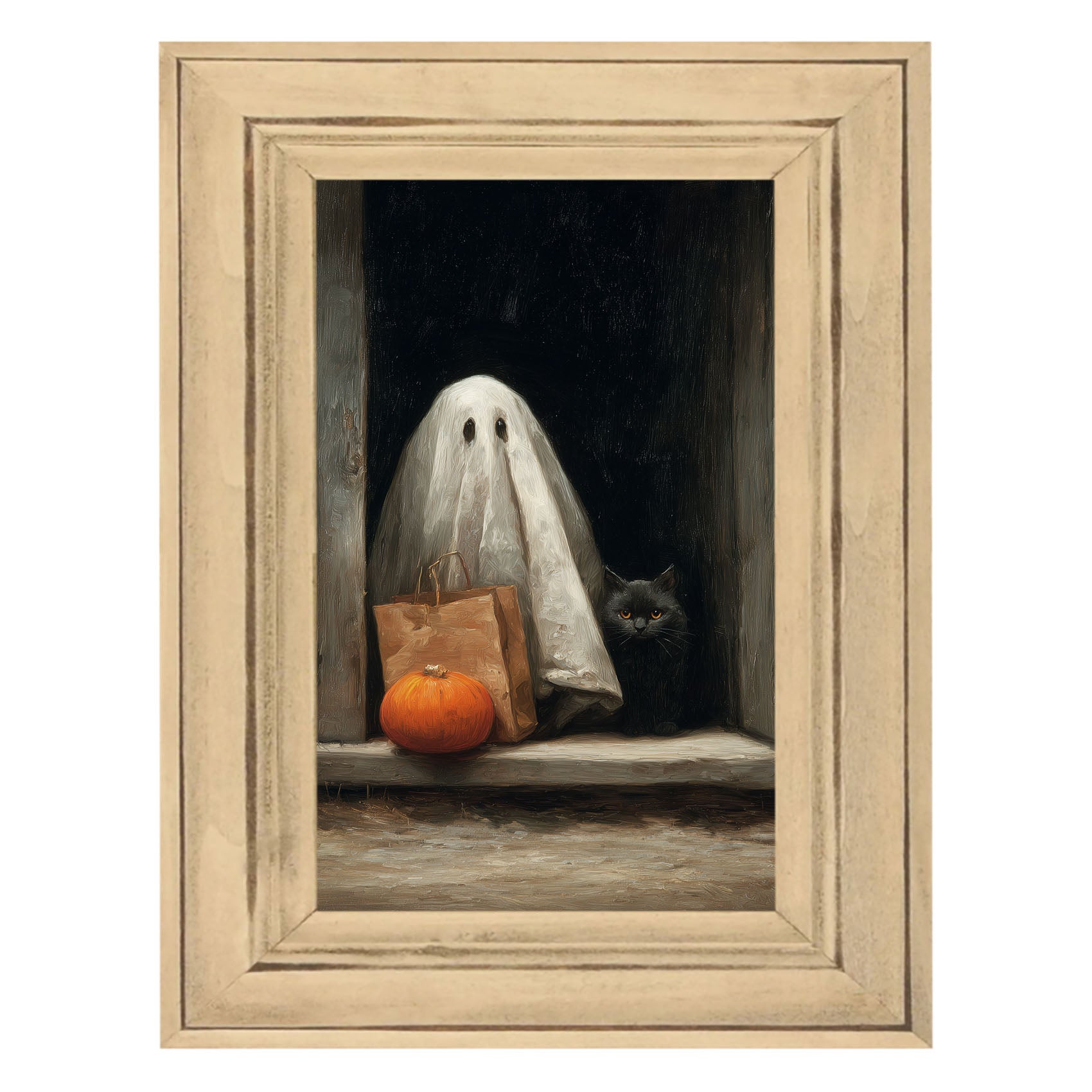 Ghost with Black Cat Trick or Treating