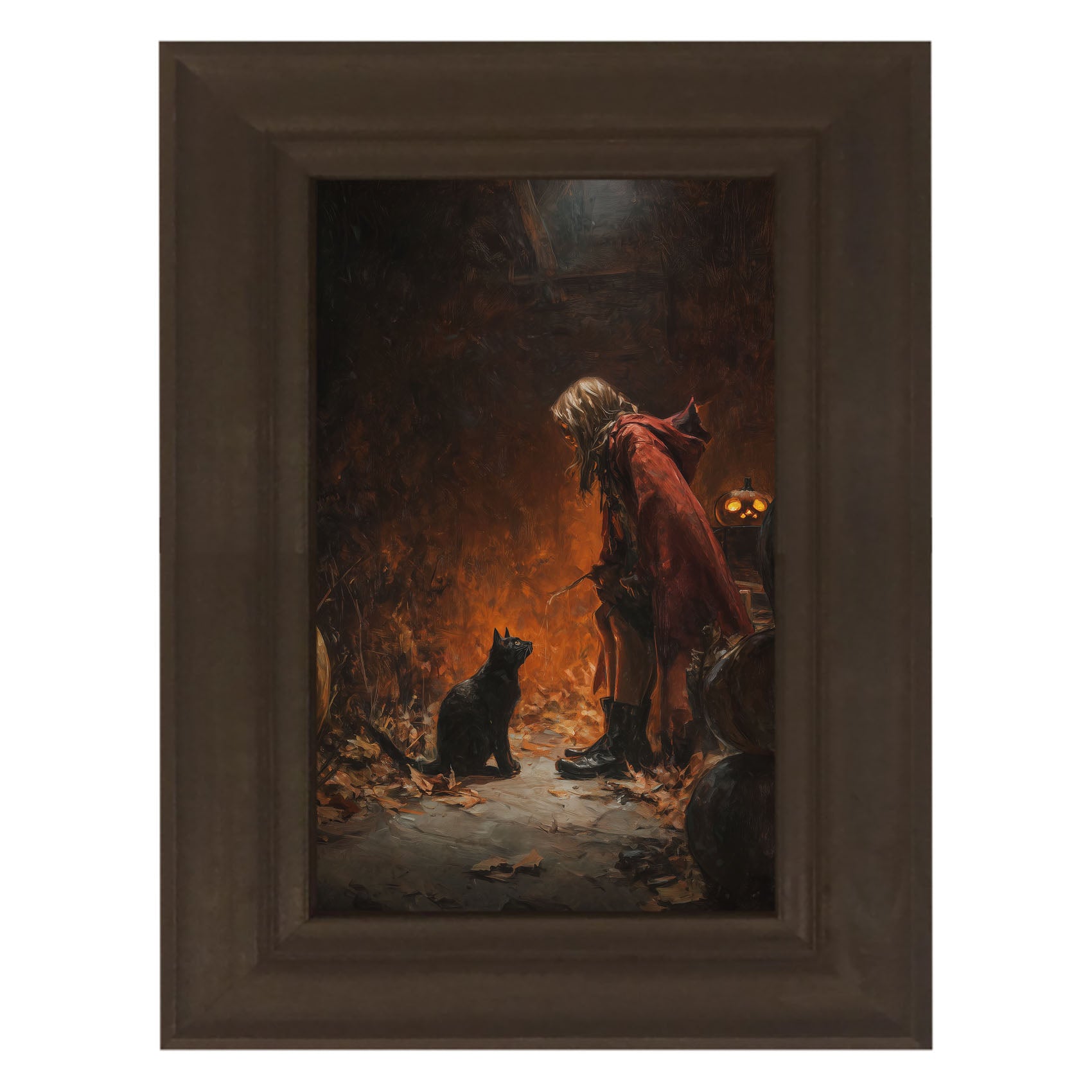 Witch with Black Cat at Night