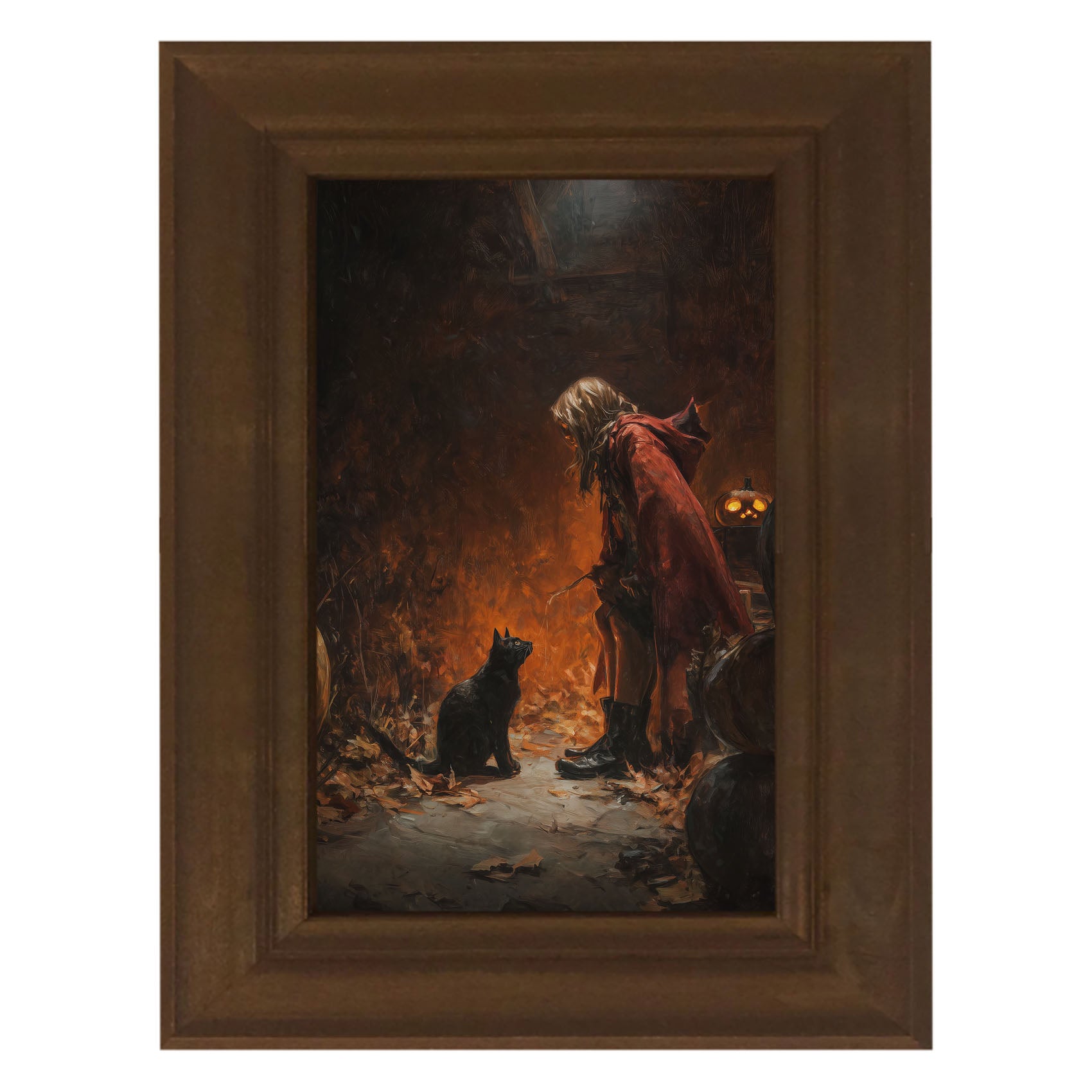 Witch with Black Cat at Night