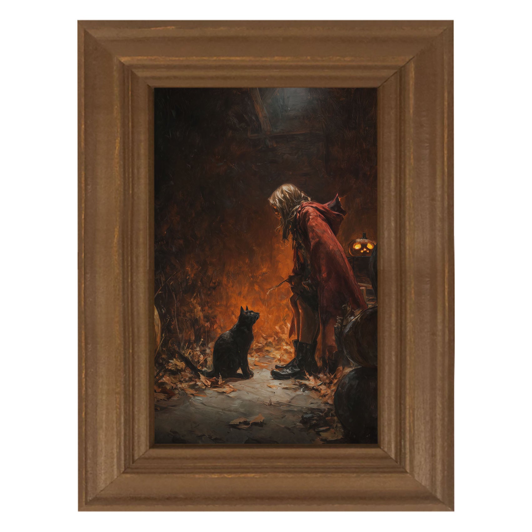 Witch with Black Cat at Night