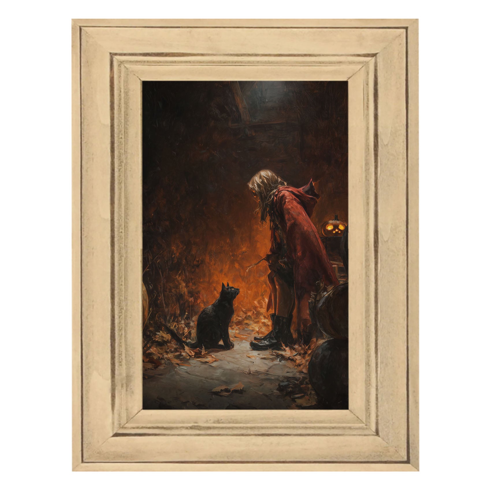 Witch with Black Cat at Night