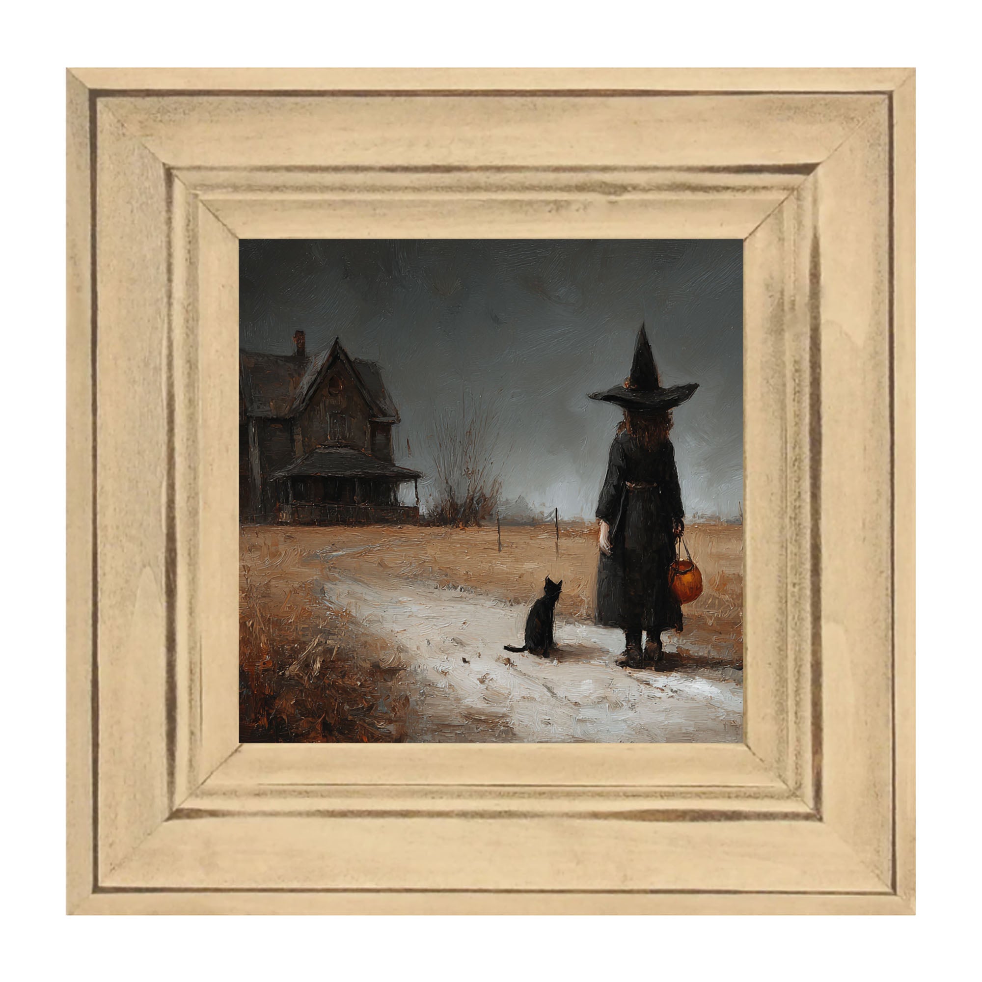 Witch with Black Cat Trick or Treating - Square