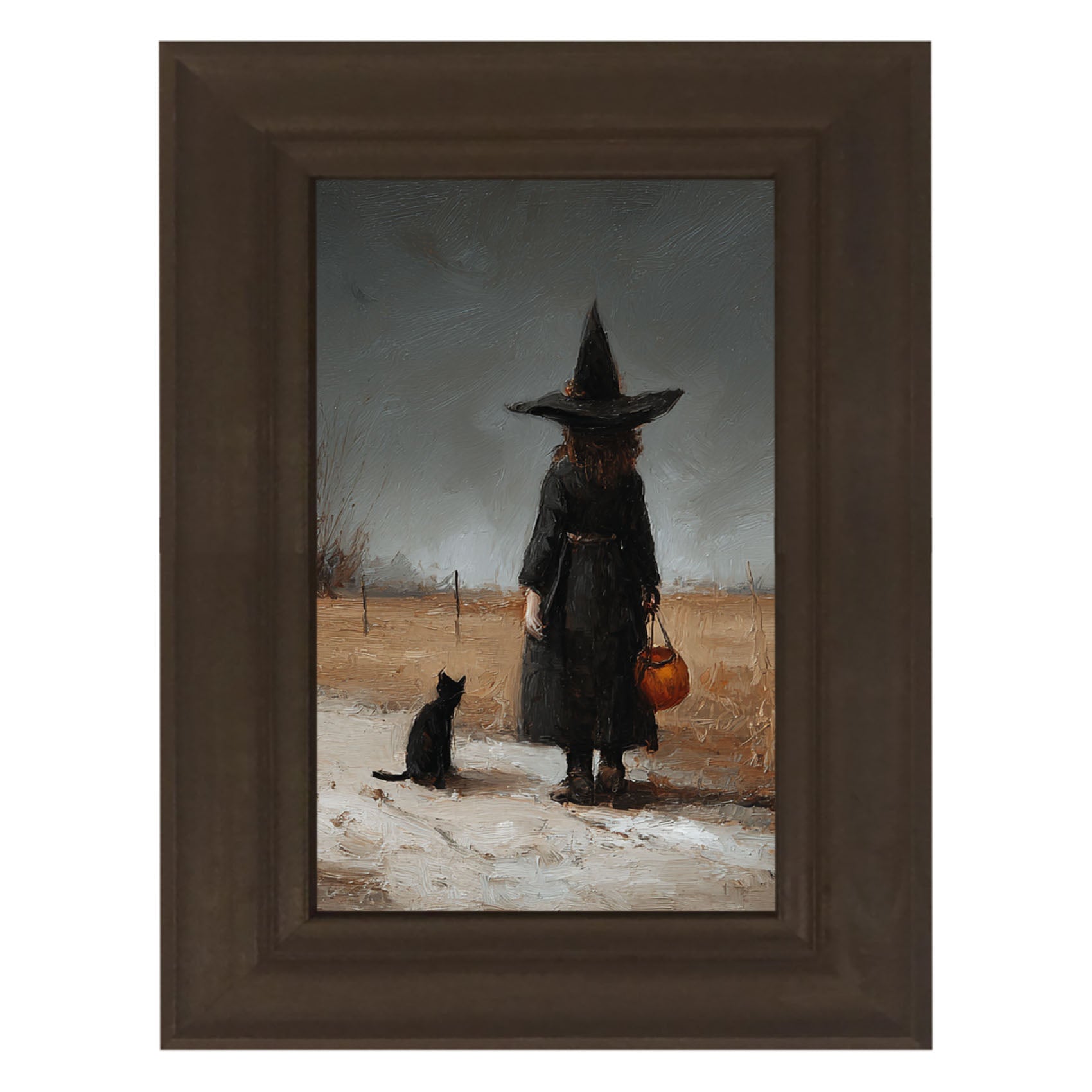 Witch with Black Cat Trick or Treating - Vertical