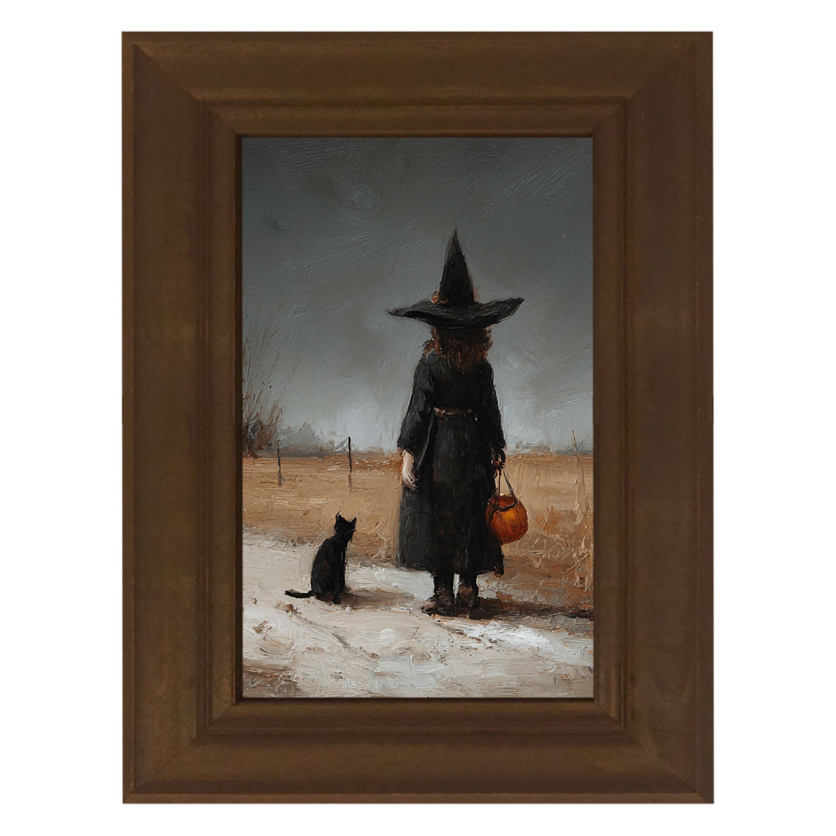 Witch with Black Cat Trick or Treating - Vertical