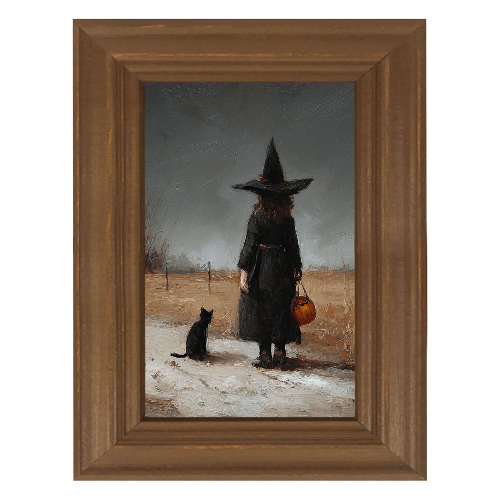 Witch with Black Cat Trick or Treating - Vertical