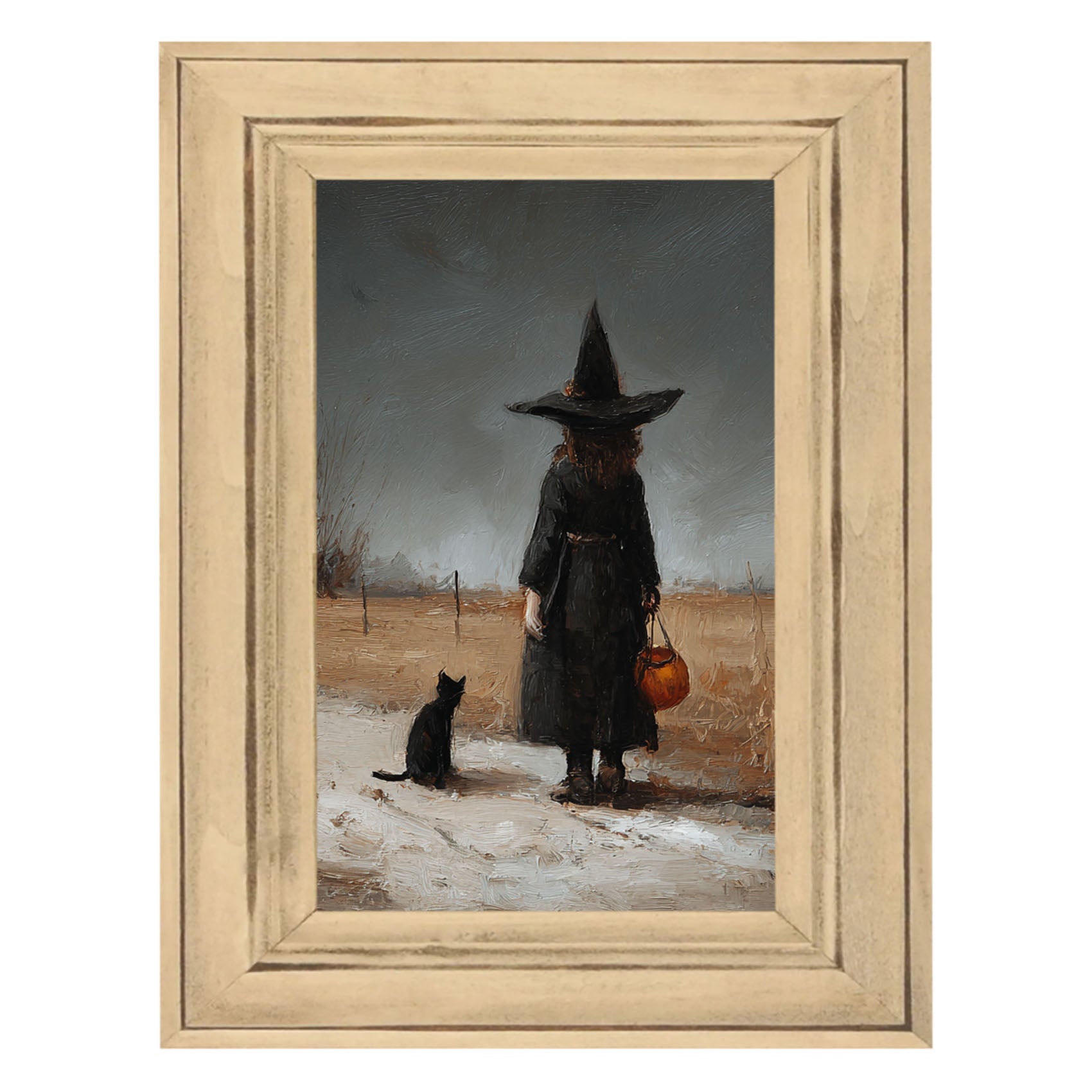 Witch with Black Cat Trick or Treating - Vertical