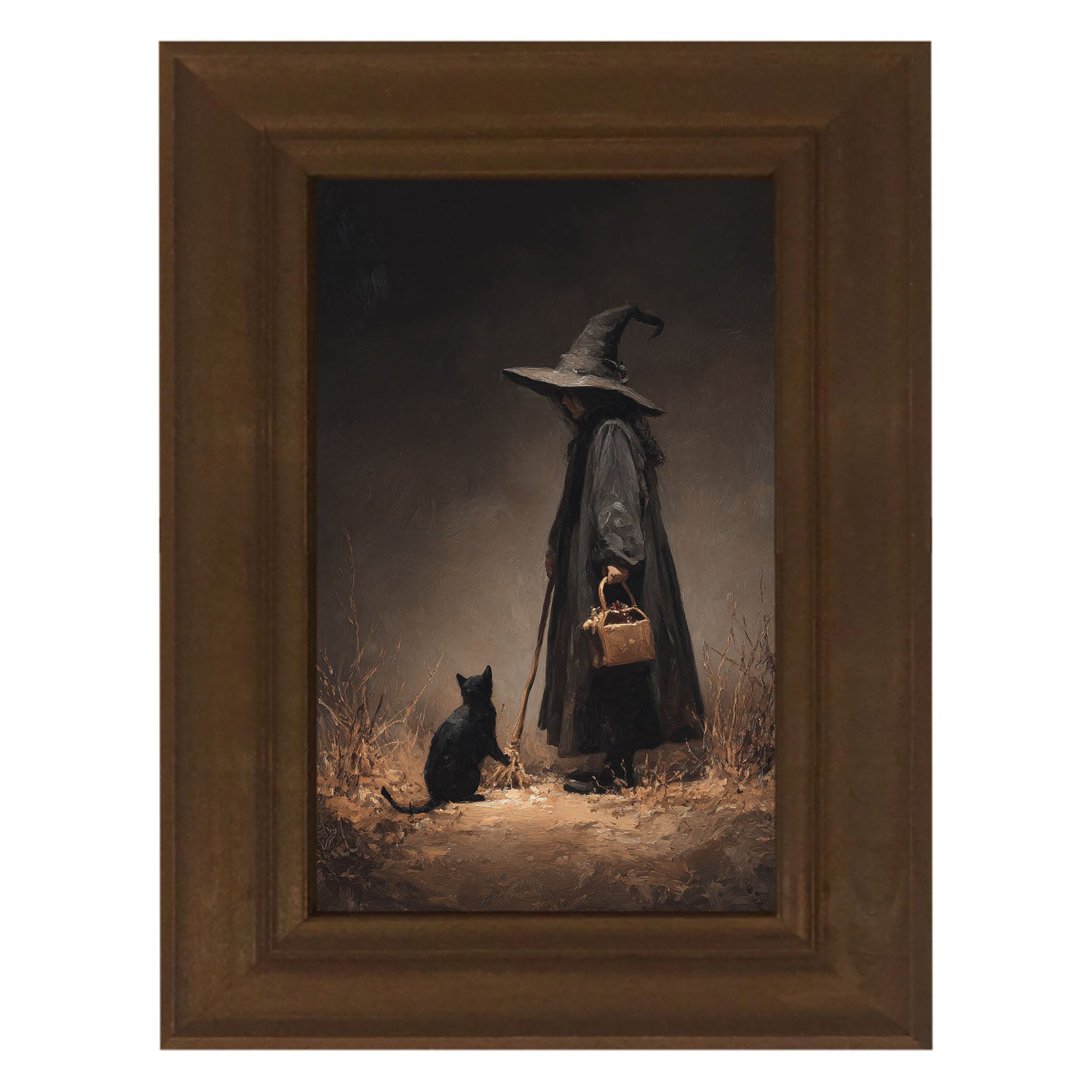 Witch with Black Cat on Path