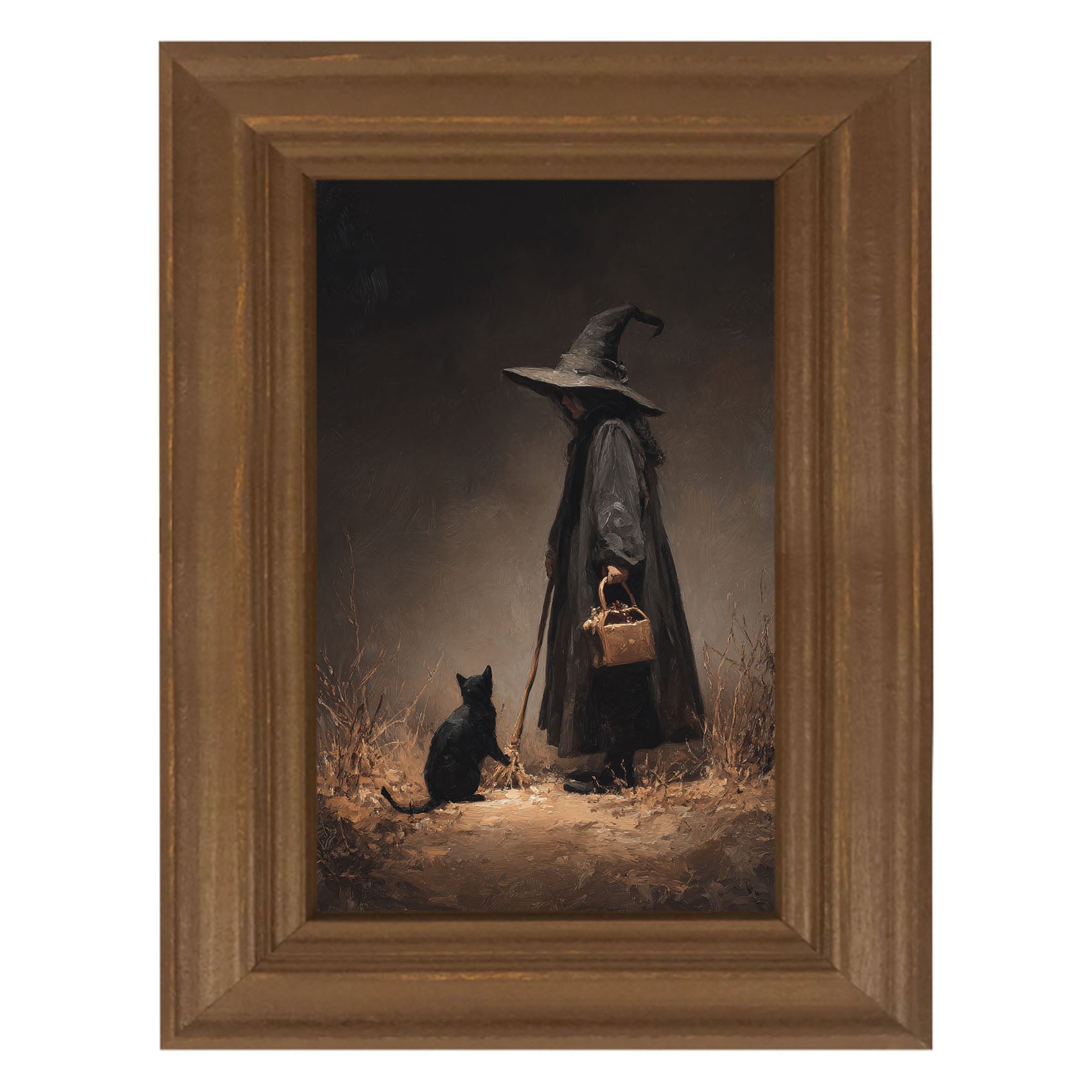 Witch with Black Cat on Path