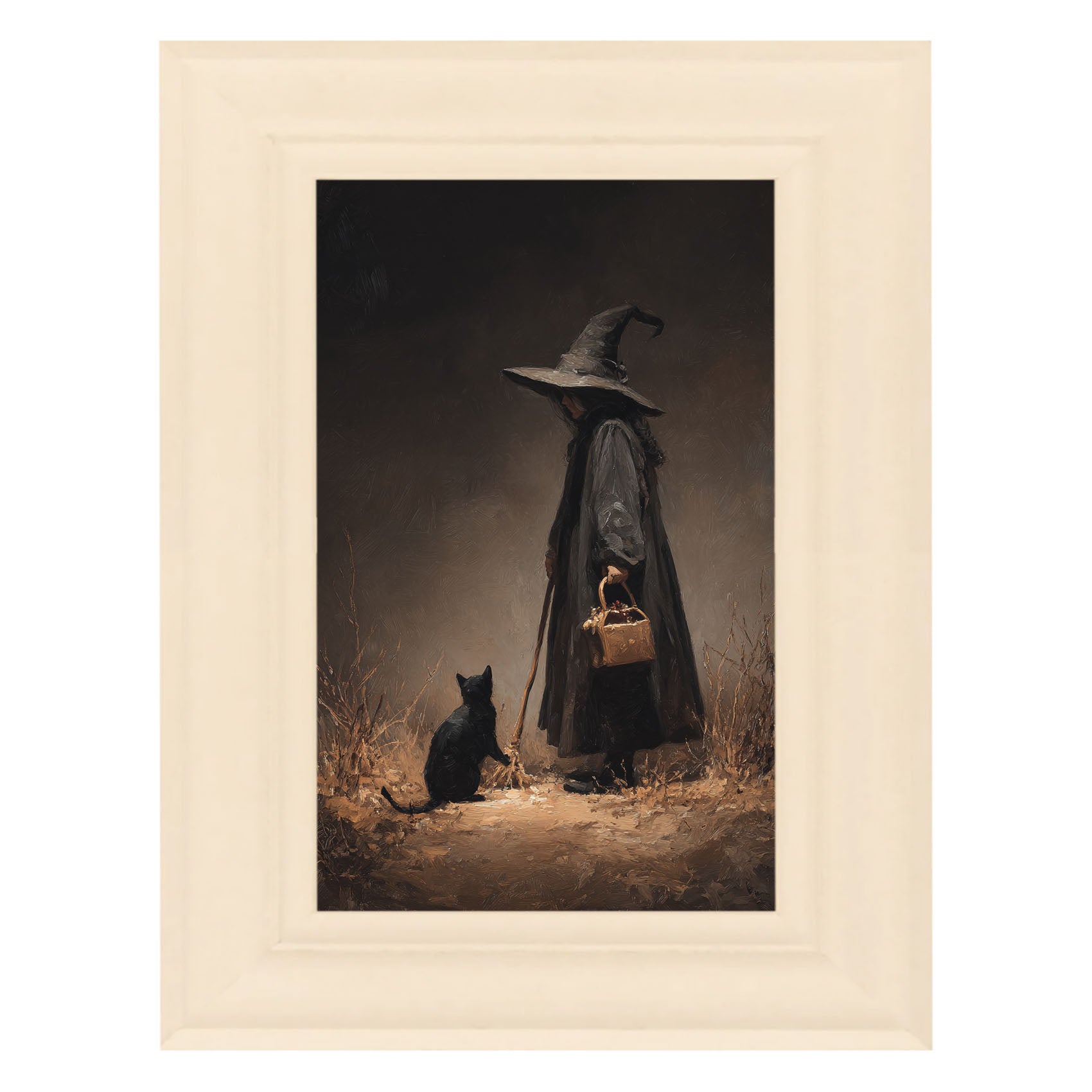 Witch with Black Cat on Path