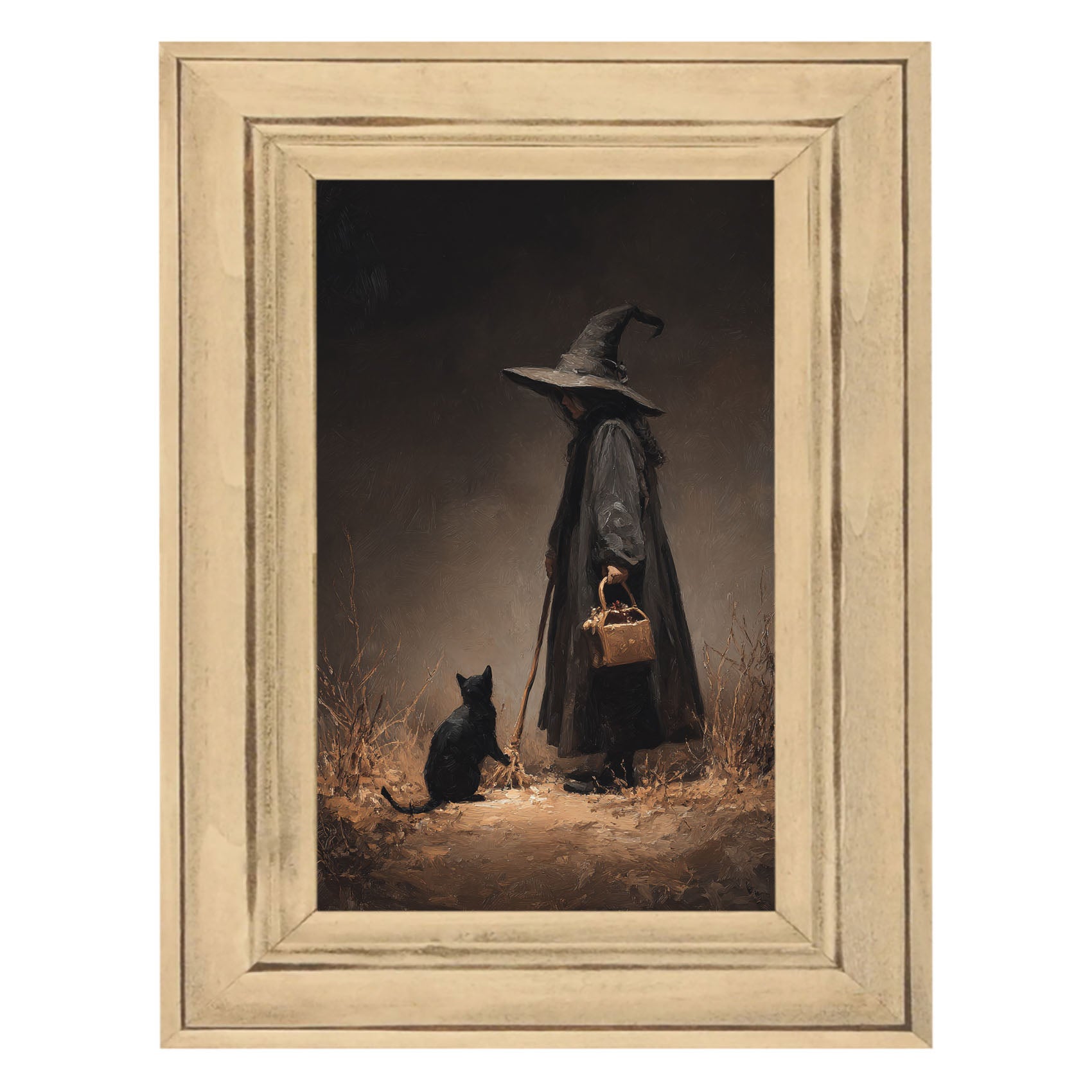 Witch with Black Cat on Path