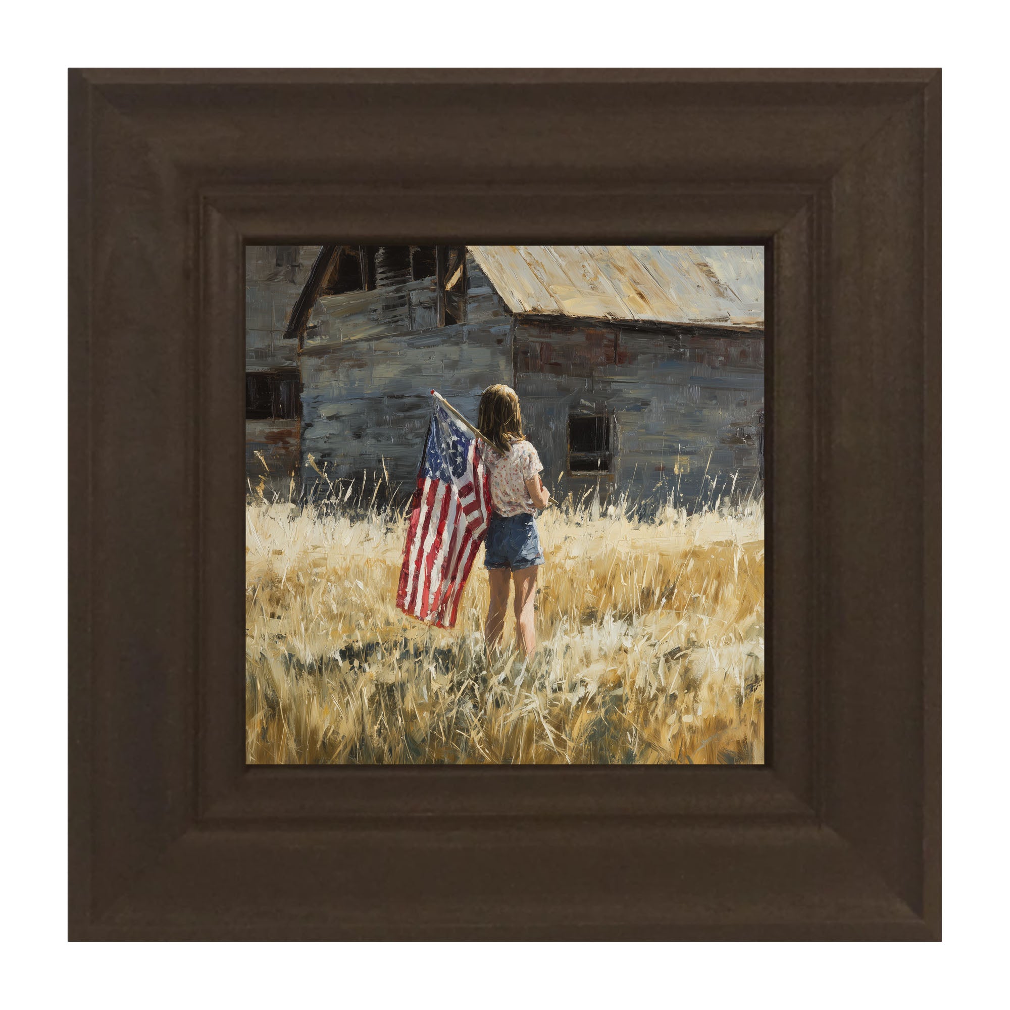 Child With Flag - Girl at Barn