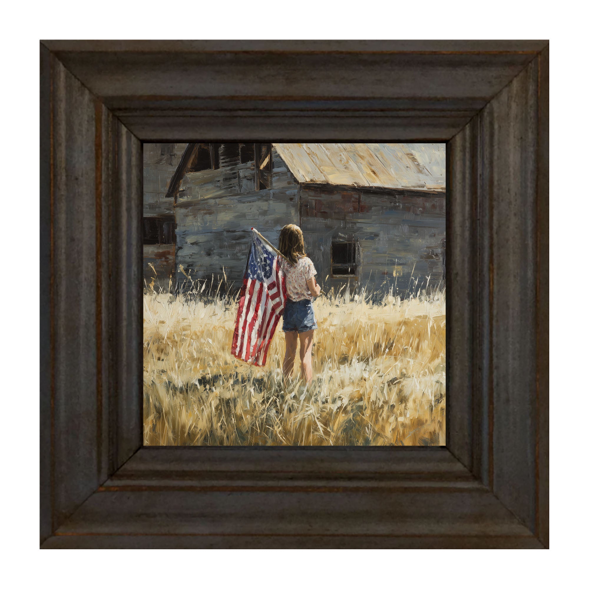 Child With Flag - Girl at Barn