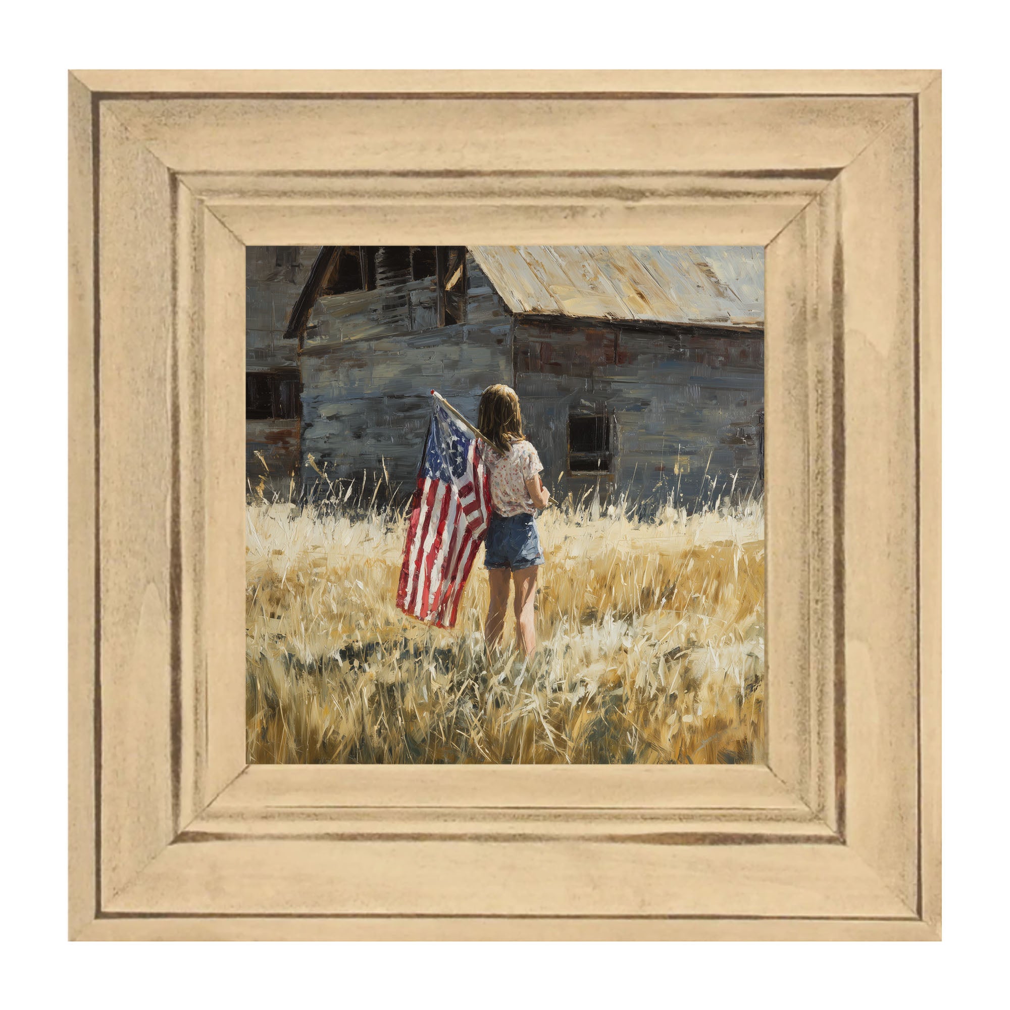 Child With Flag - Girl at Barn